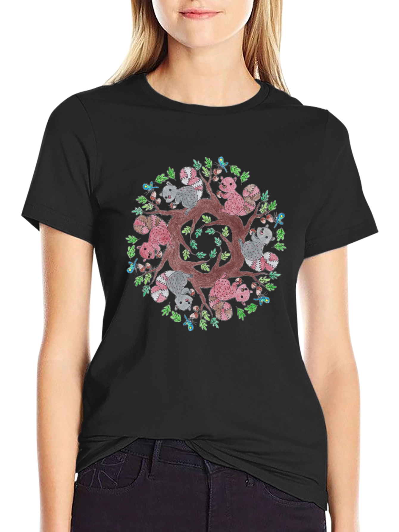 Black Squirrel Mandala Graphic Tee - Black view 2