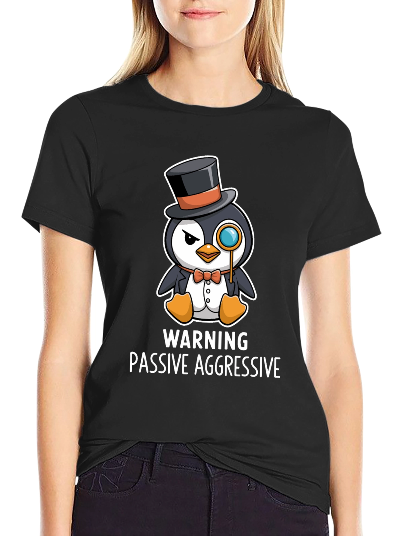 Black Passive Aggressive Penguin T-Shirt view 2