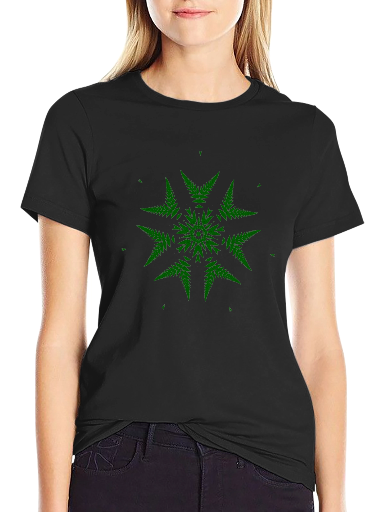 Black Fern Mandala Black T-Shirt - Unique Nature Design view 2
