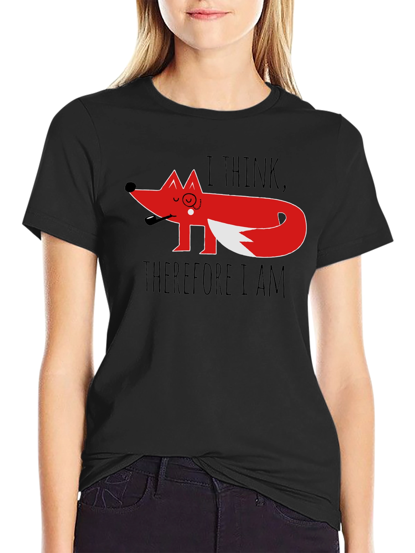 Black Philosophical Fox Graphic Tee - 'I Think, Therefore I Am' view 2