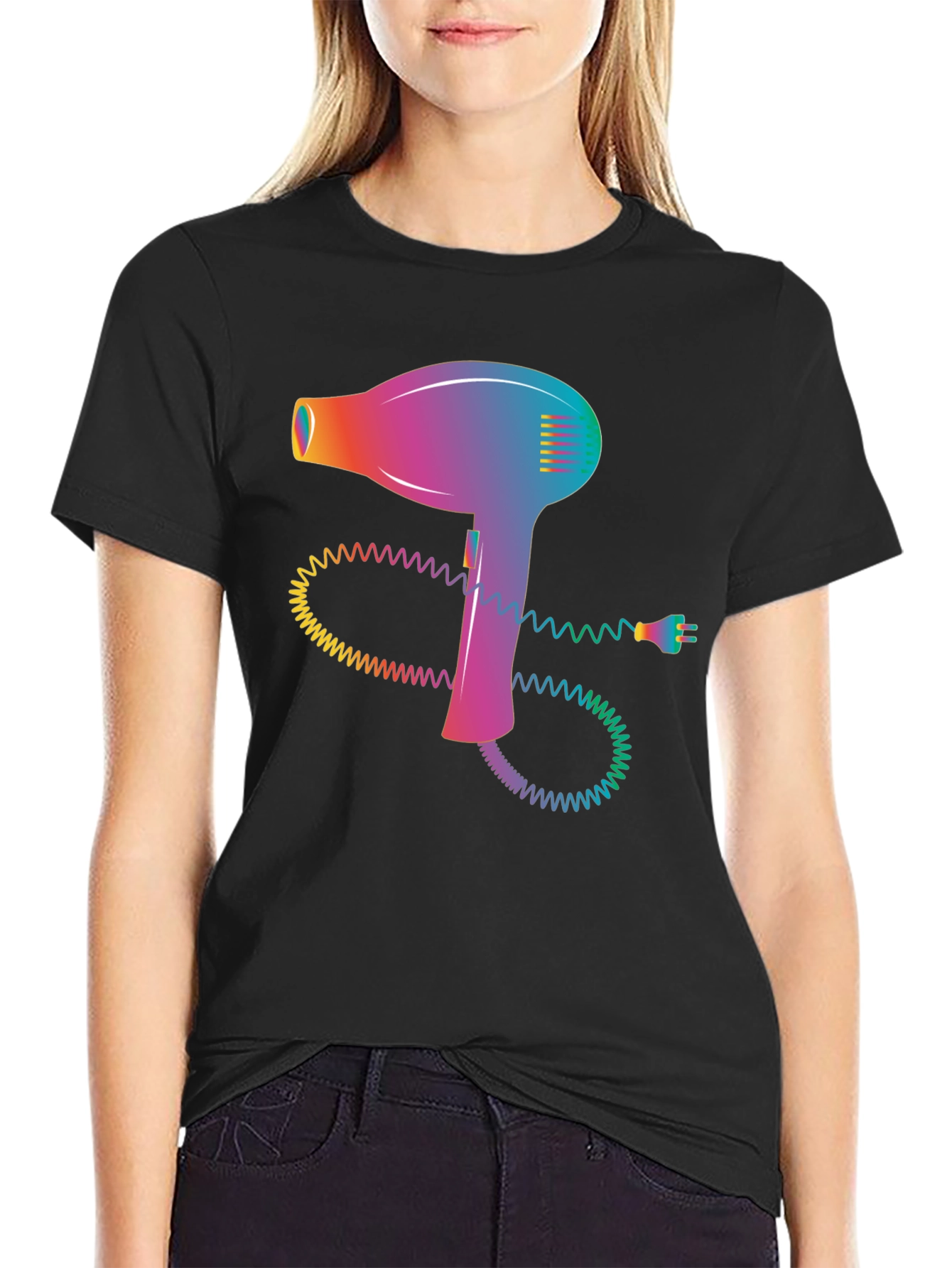 Black Retro Hair Dryer Graphic Tee - Stylish Black T-Shirt view 2