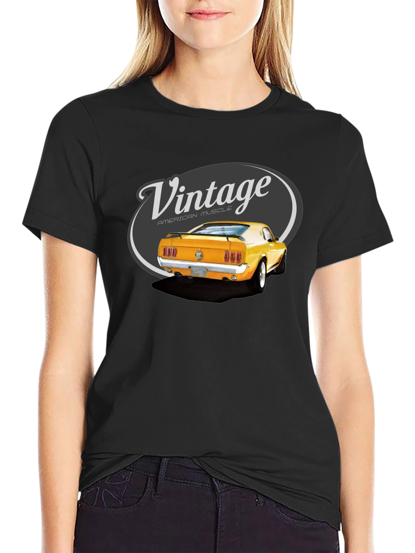 Black Vintage American Muscle Car T-Shirt view 2