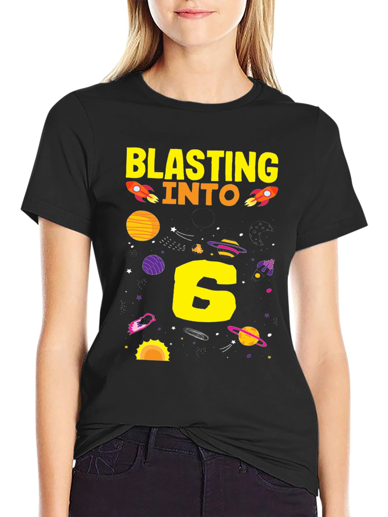 Black Blasting Into 6th Birthday T-Shirt view 2