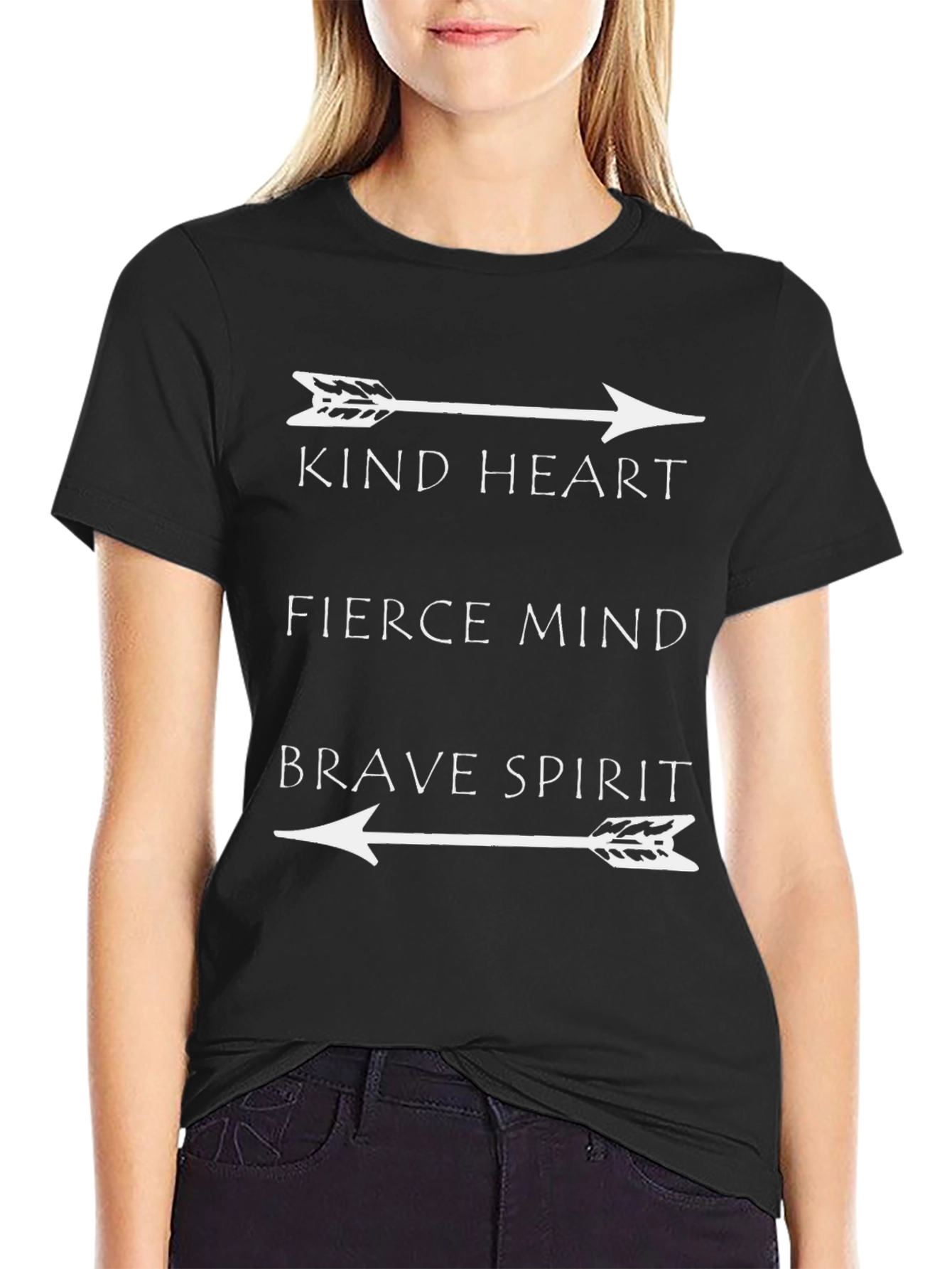 Black Kind Heart Fierce Mind Brave Spirit Arrow T-Shirt view 2