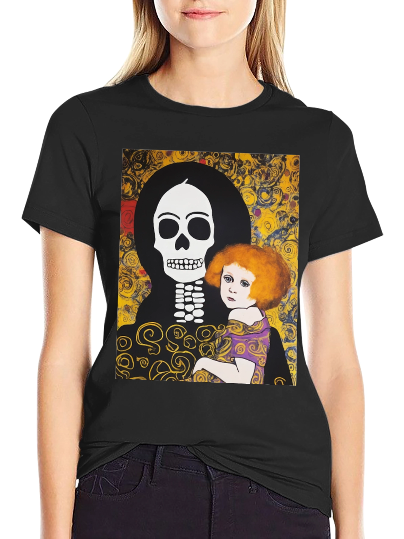 Black Klimt Death & Life Graphic Tee - Dark Humor Art view 2
