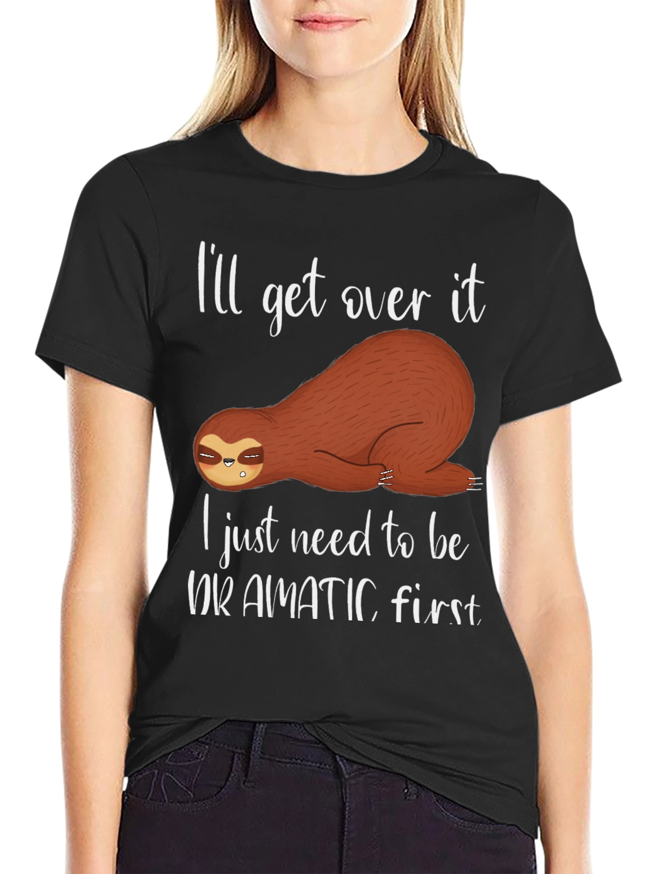Black Dramatic Sloth T-Shirt - Funny Graphic Tee view 2