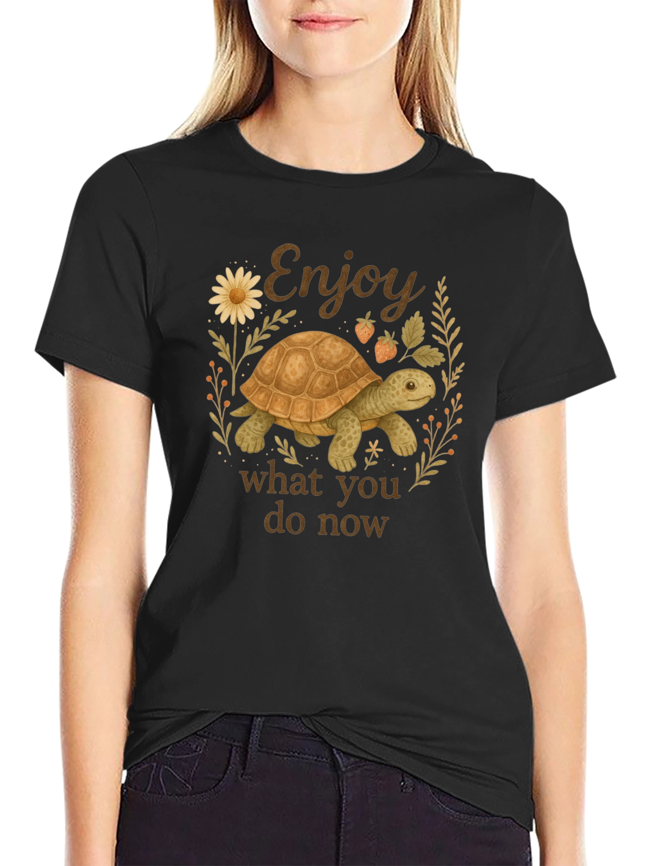 Black Enjoy What You Do Now Turtle T-Shirt view 2