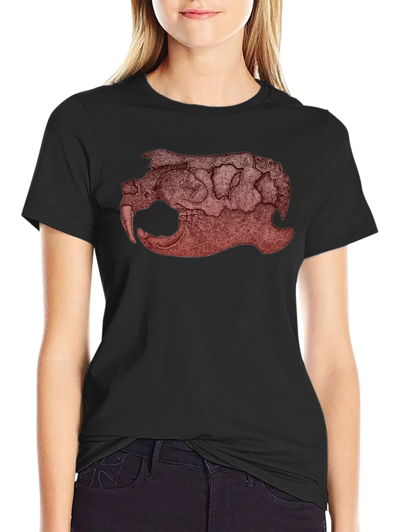Black Graphic Beaver Skull Print Black T-Shirt view 2