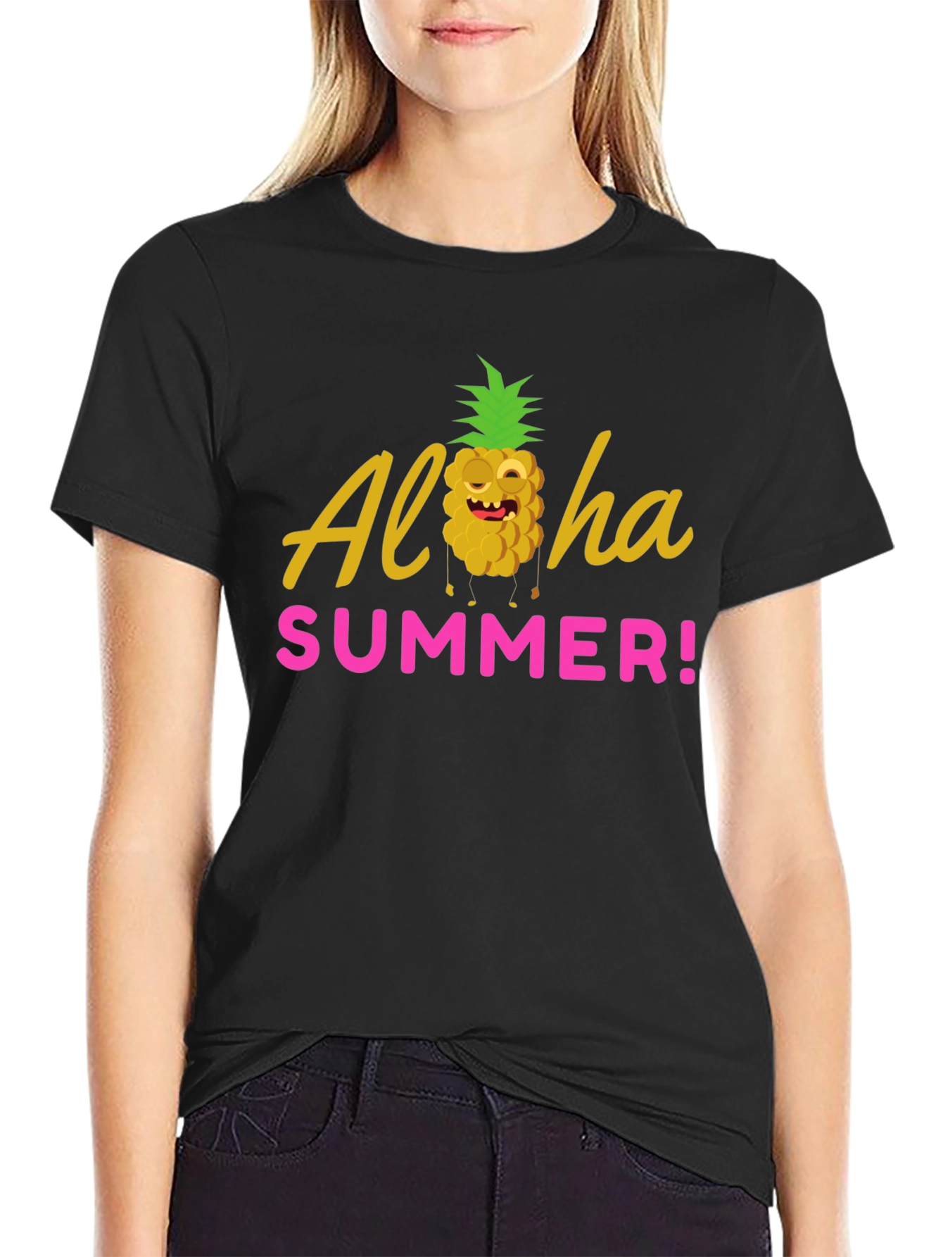 Black Aloha Summer Graphic T-Shirt - Black view 2