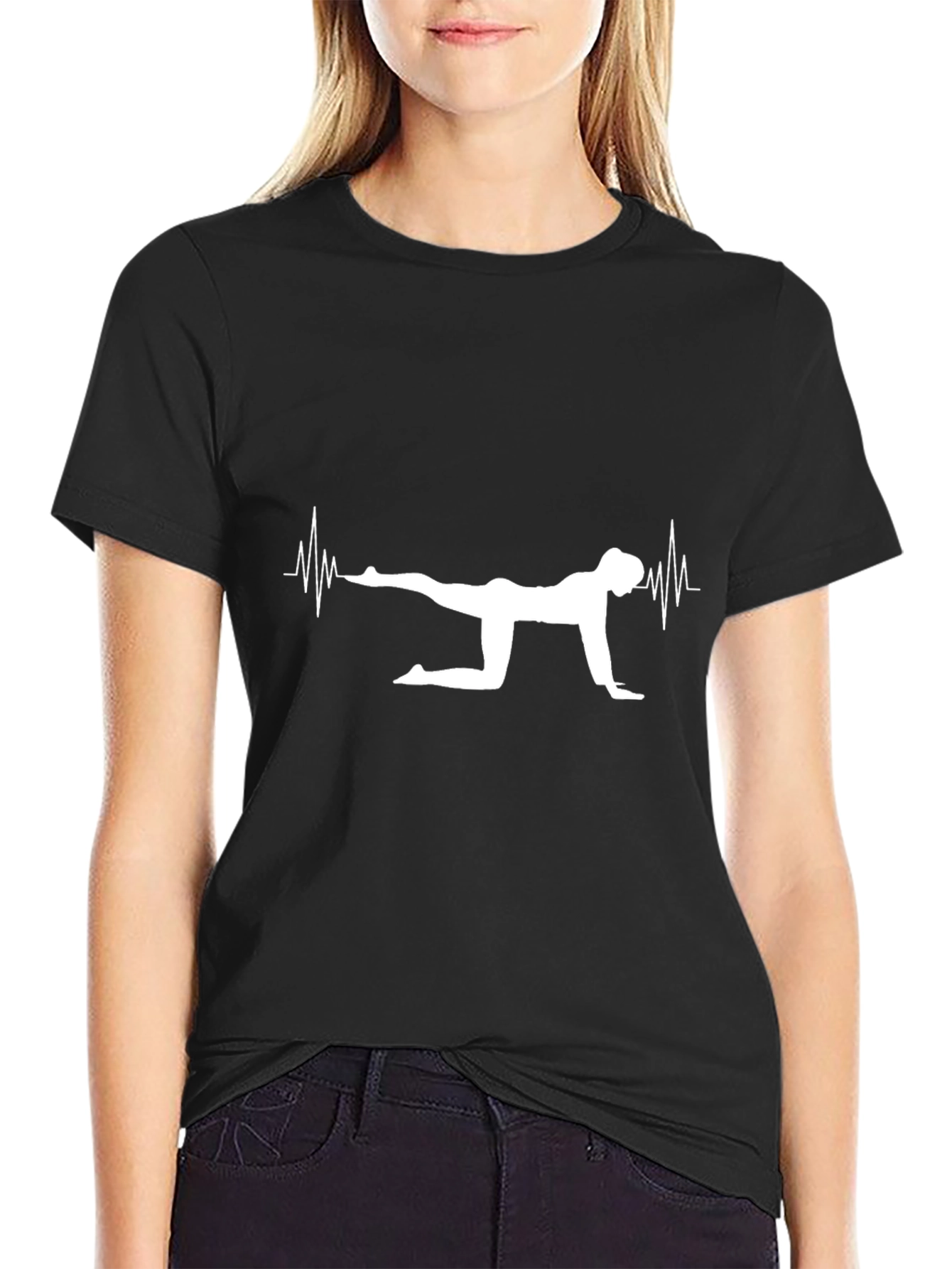 Black Yoga Heartbeat Graphic Tee - Black T-Shirt view 2