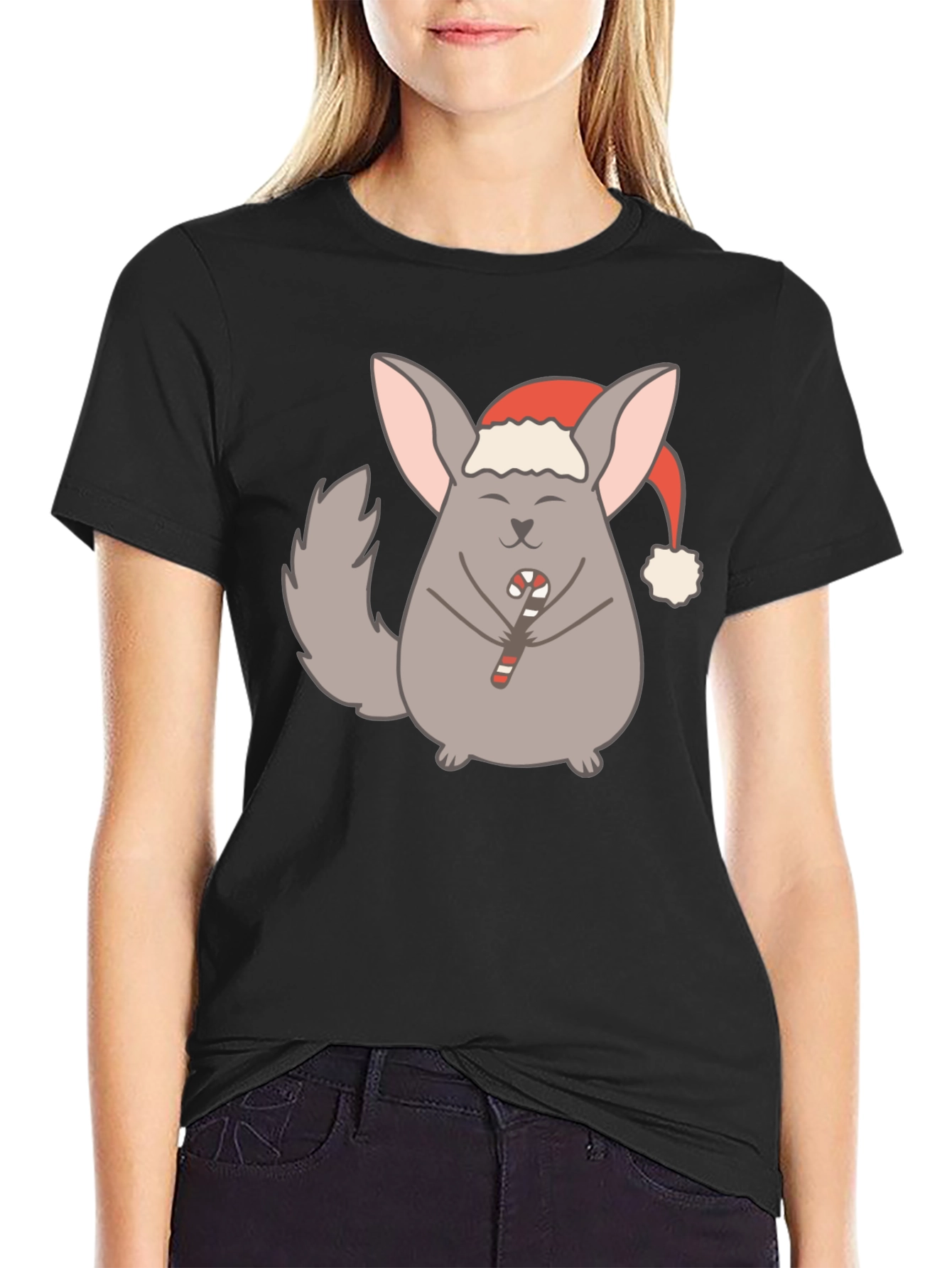 Black Festive Chinchilla Graphic Tee - Holiday Edition view 2