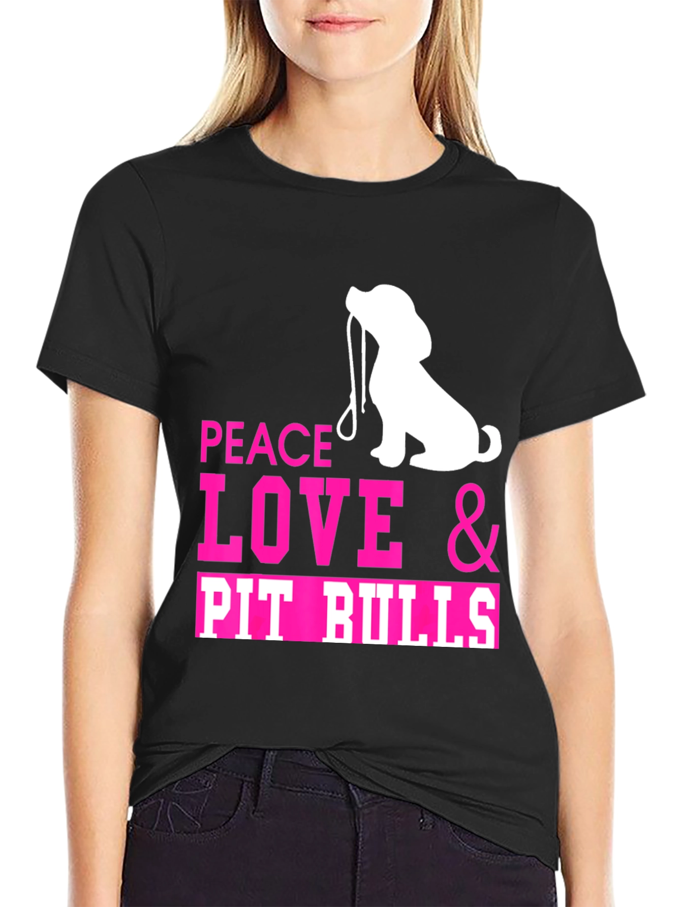 Black Peace Love & Pit Bulls T-Shirt view 2