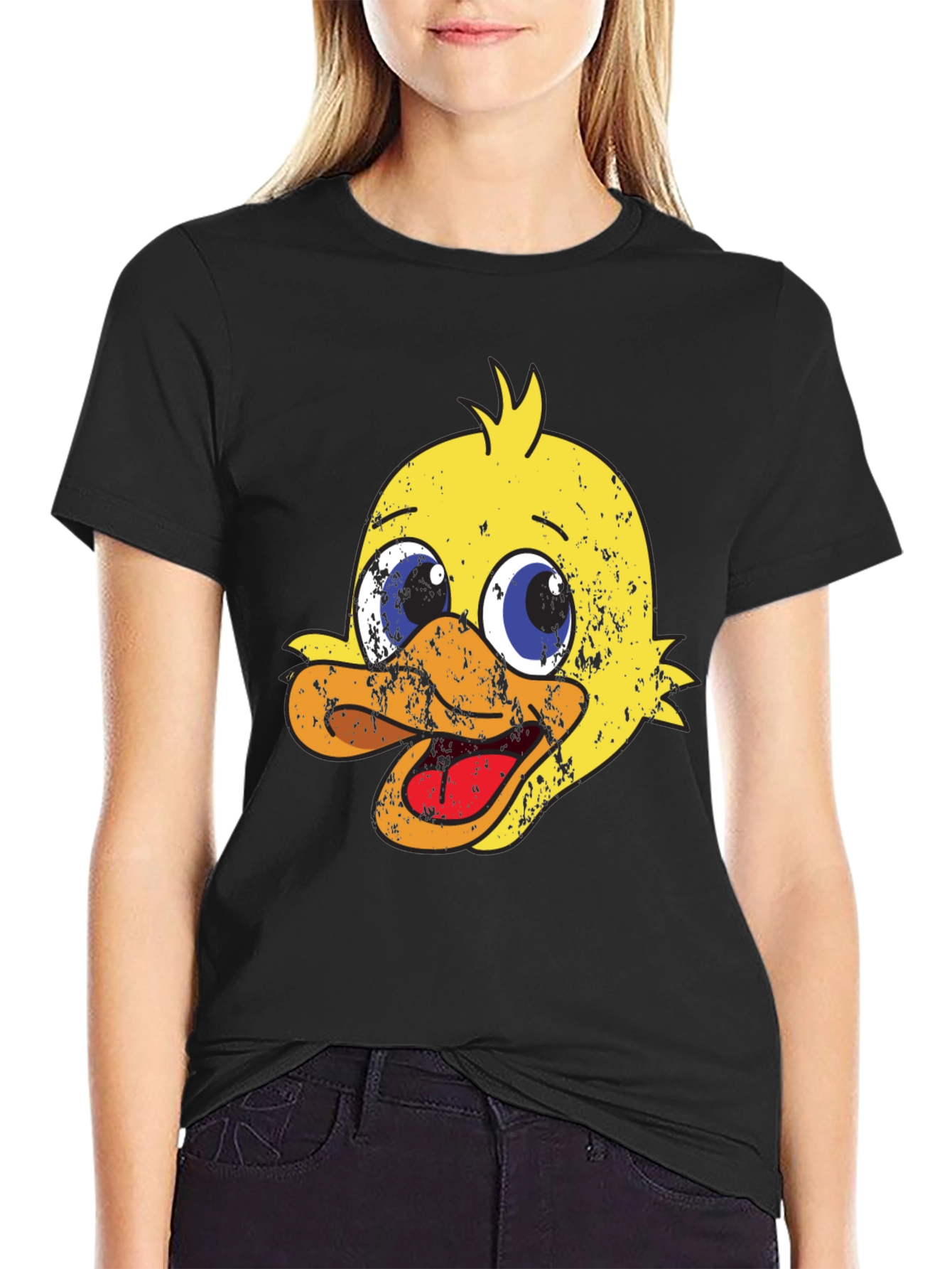 Black Duck Cartoon Graphic Print Black T-Shirt view 2