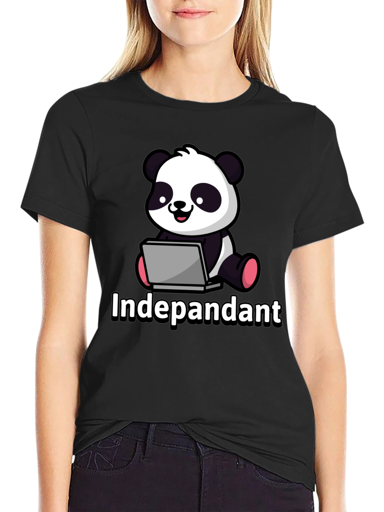 Black Independant Panda Graphic Tee - Soft Black Cotton T-Shirt view 2