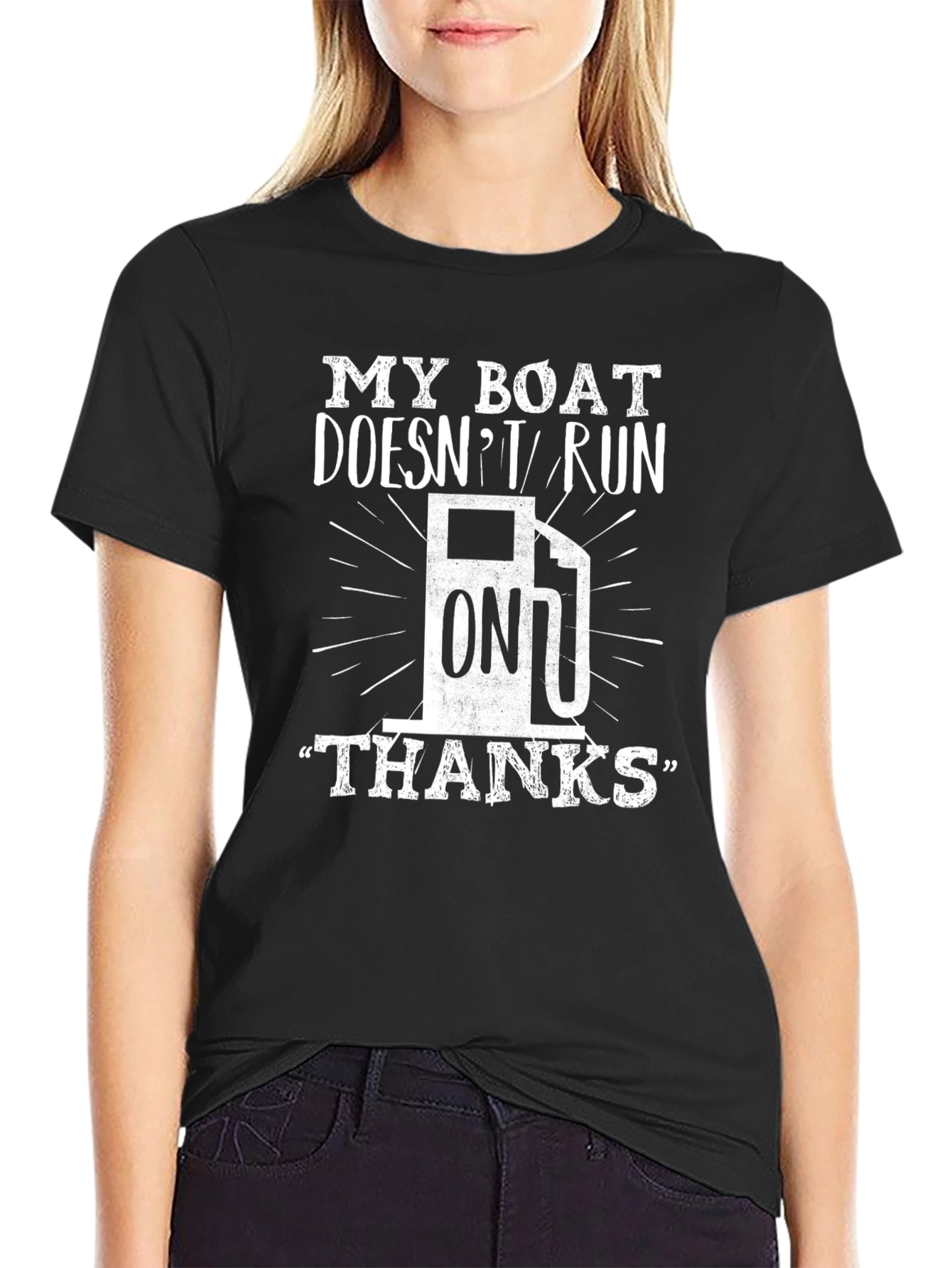Black My Boat Runs on Thanks T-Shirt view 2