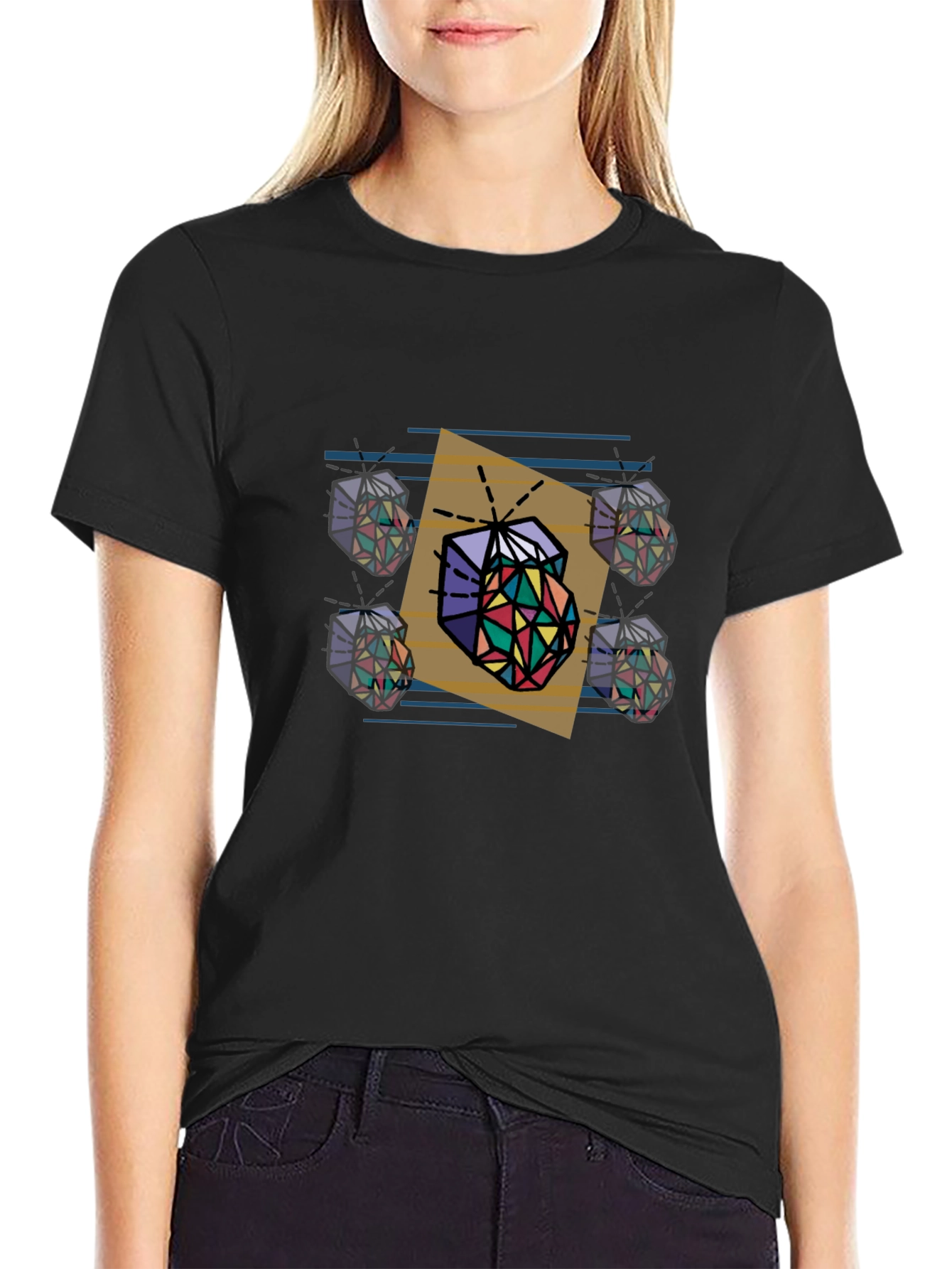 Black Geometric Gem T-Shirt - Modern Art Tee view 2