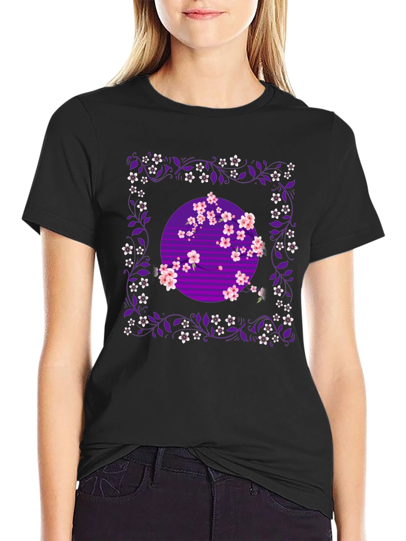 Black Floral Blossom Graphic Tee - Stylish Comfort view 2