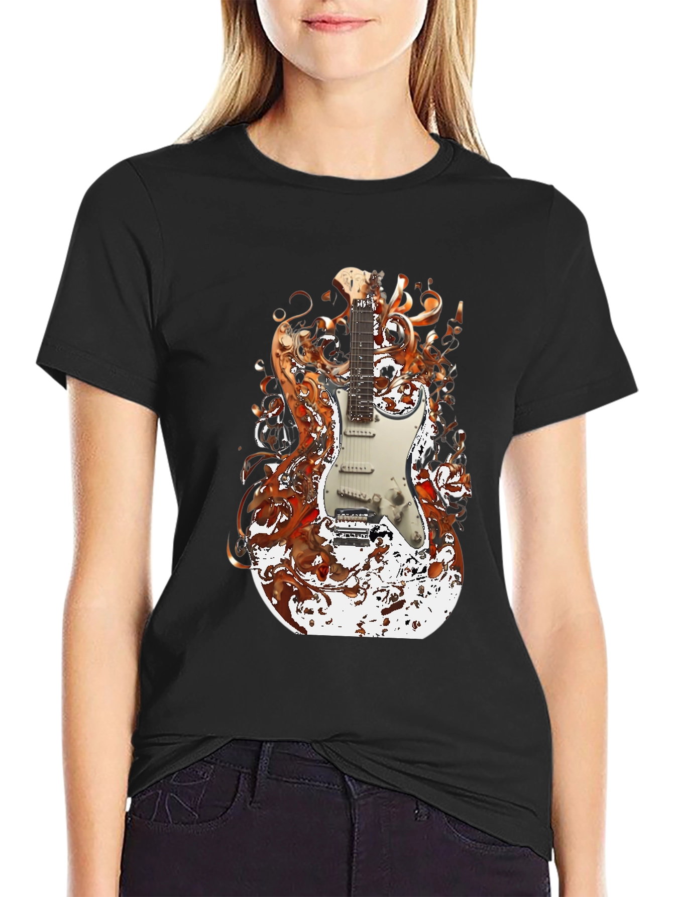 Black Electric Guitar Graphic Tee - Rocker Style view 2
