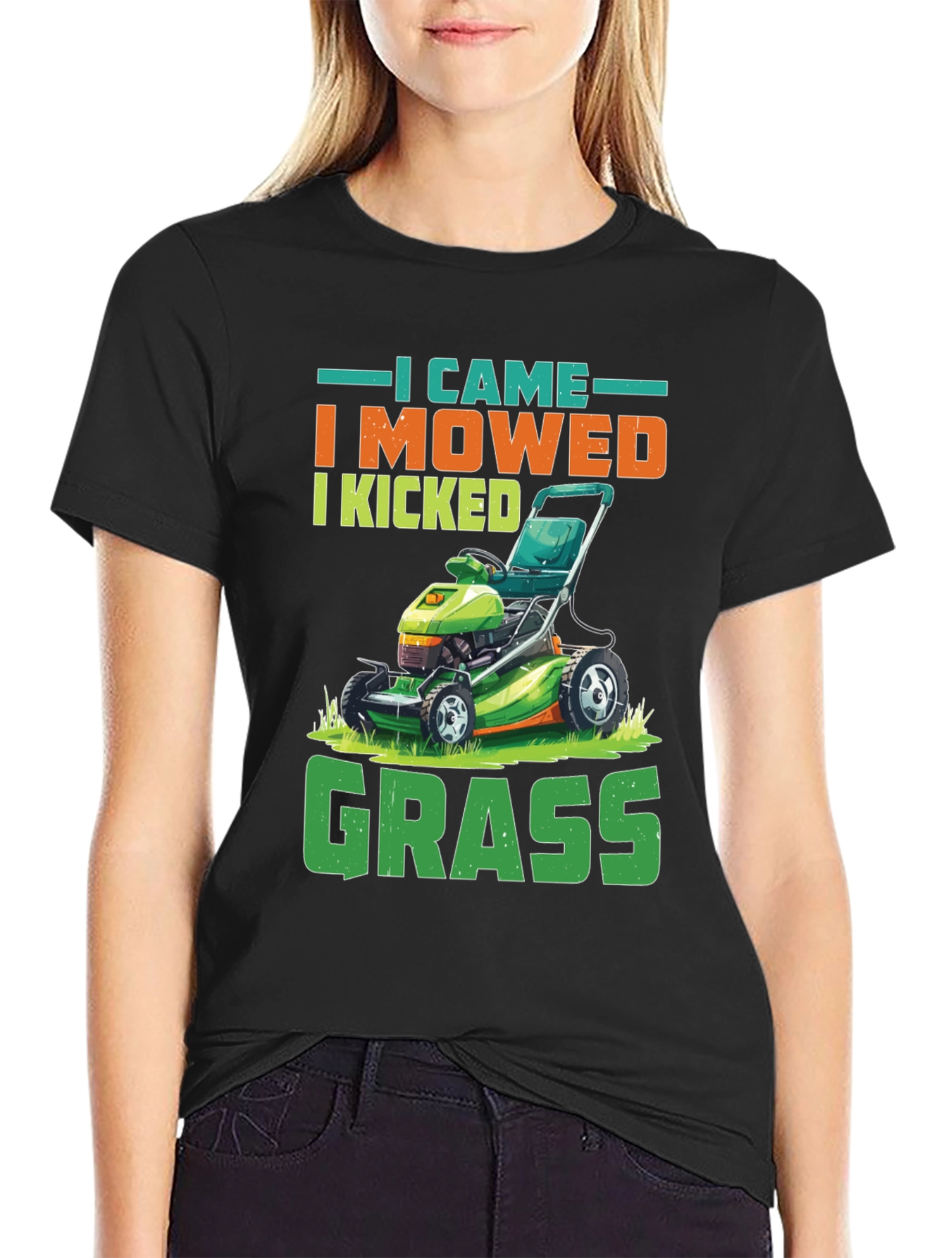 Black I Came I Mowed Funny Lawn Mowing T-Shirt view 2