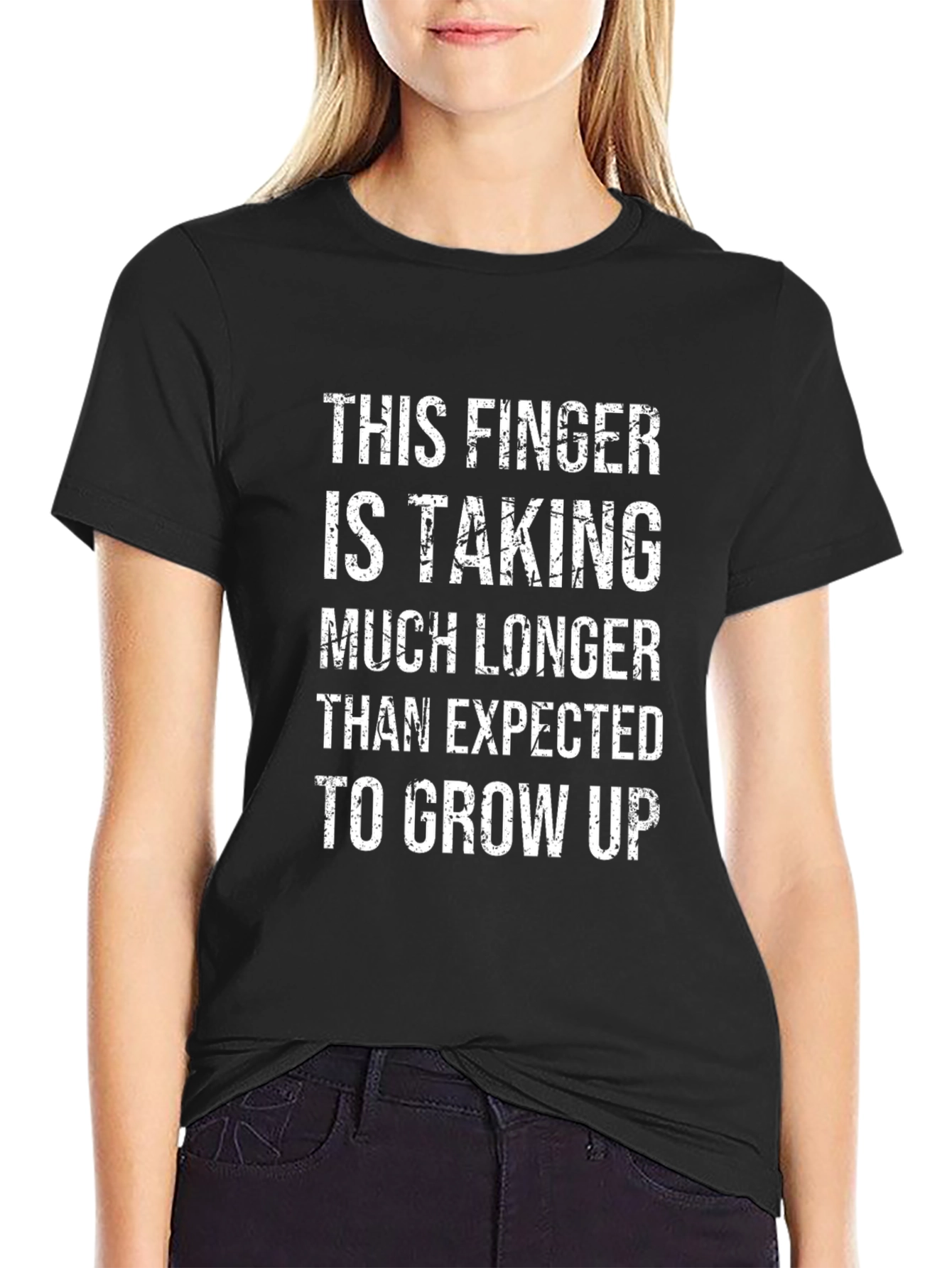 Black Humorous Finger Growing Up T-Shirt view 2