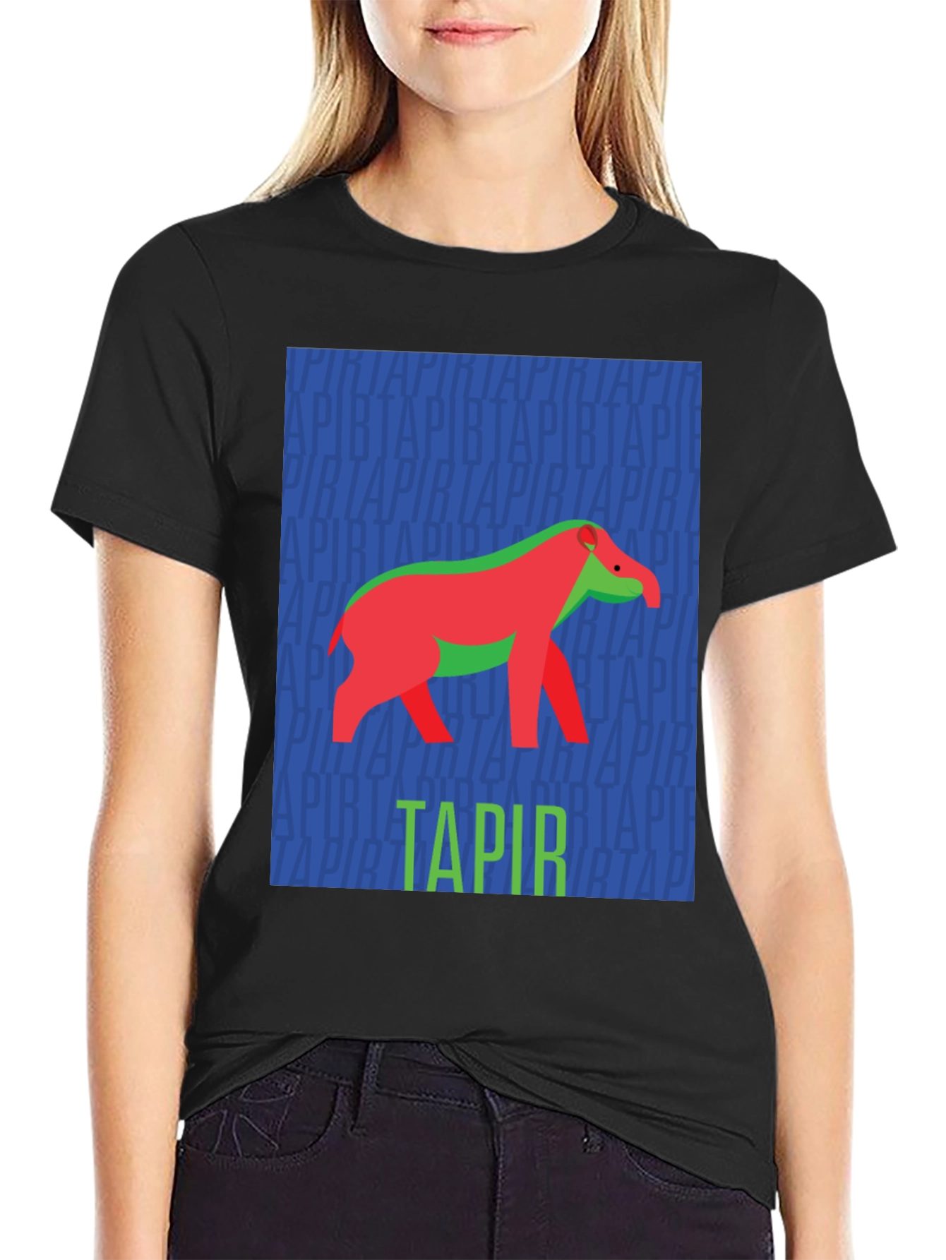 Black Retro Tapir Graphic Tee - Novelty Animal Lover T-Shirt view 2