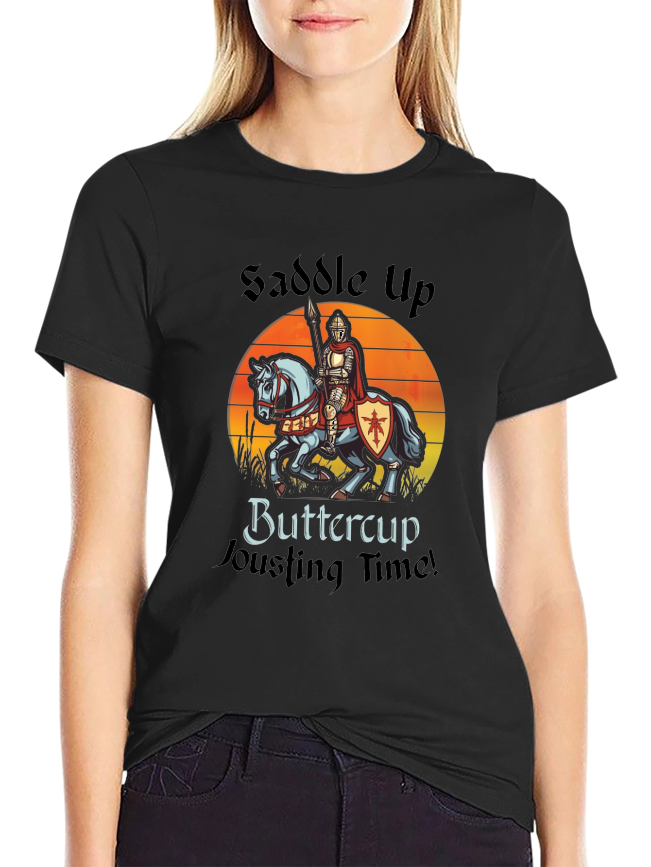 Black Saddle Up Buttercup Jousting T-Shirt view 2