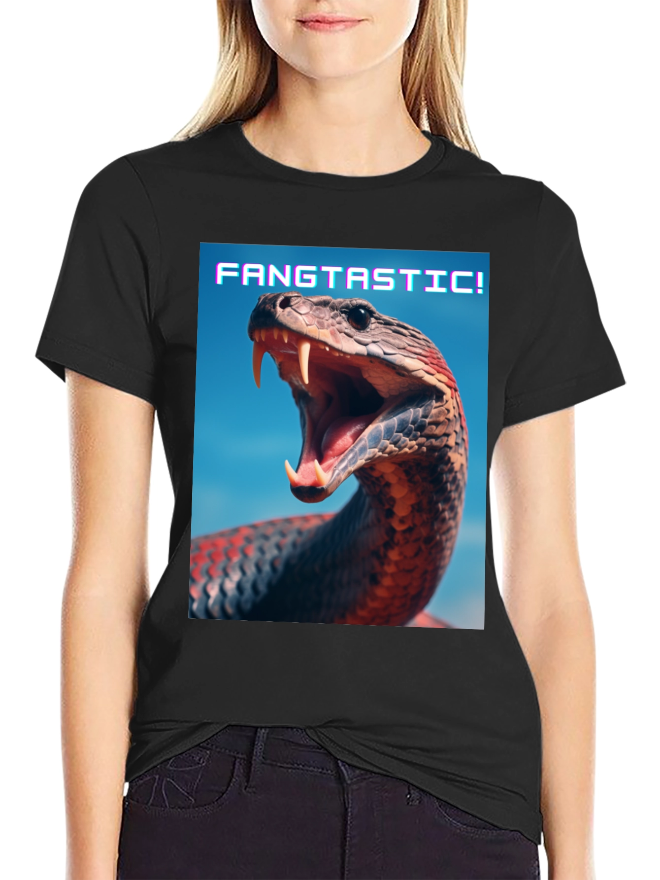 Black Fangtastic Snake Graphic Tee - Unique Animal Print Shirt view 2