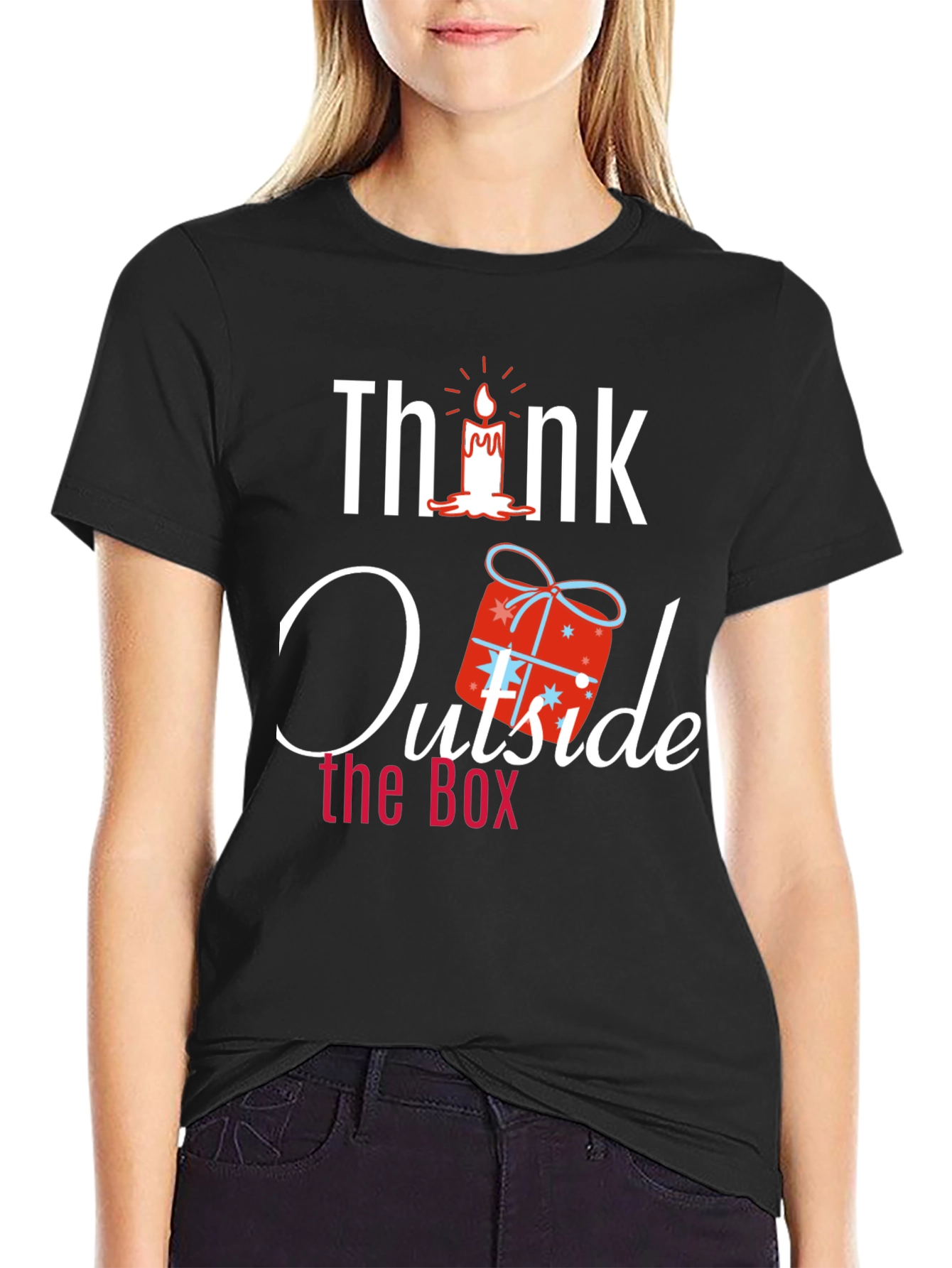 Black Think Outside the Box Novelty Graphic T-Shirt view 2