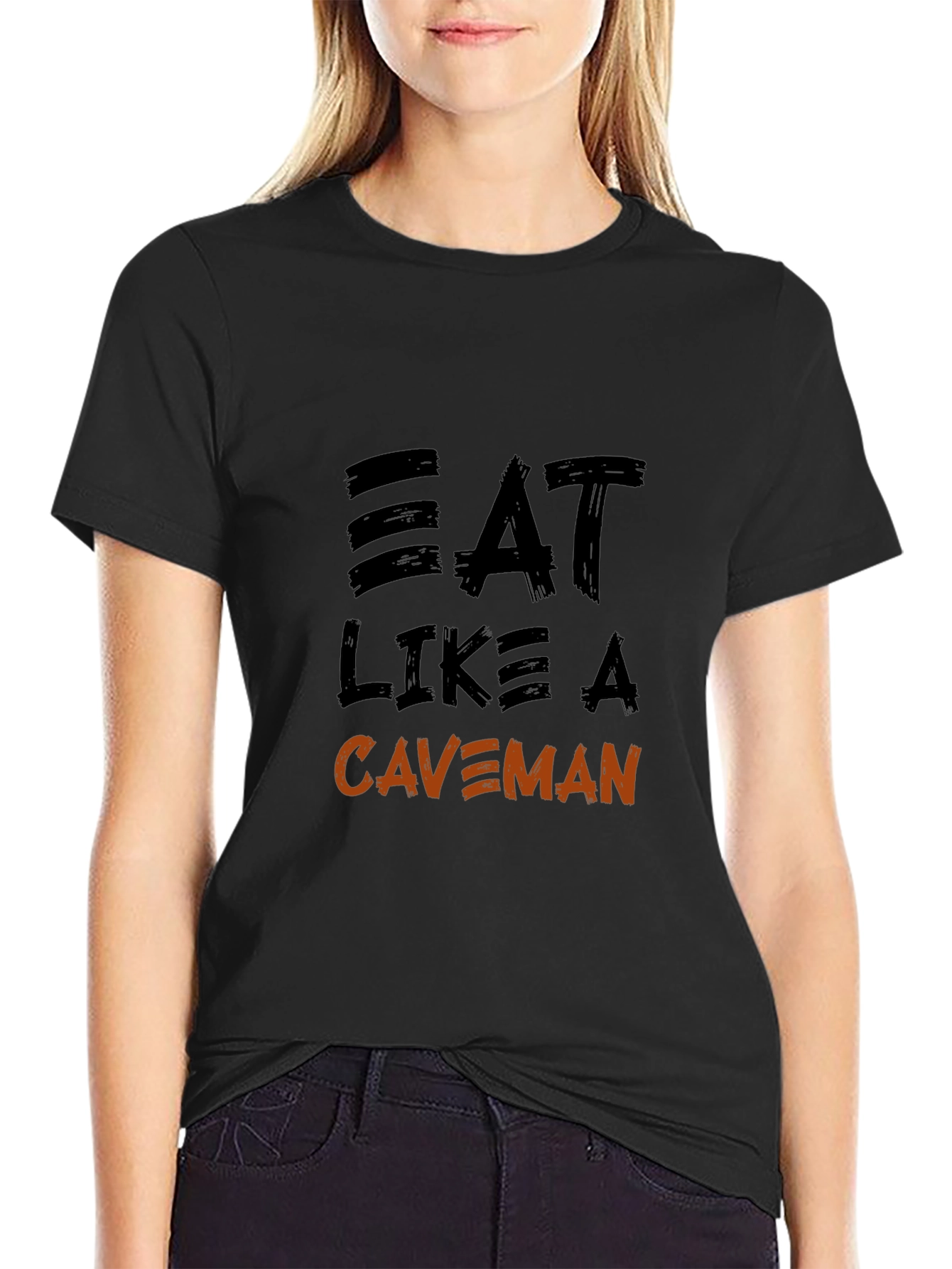 Black Eat Like a Caveman Graphic T-Shirt view 2