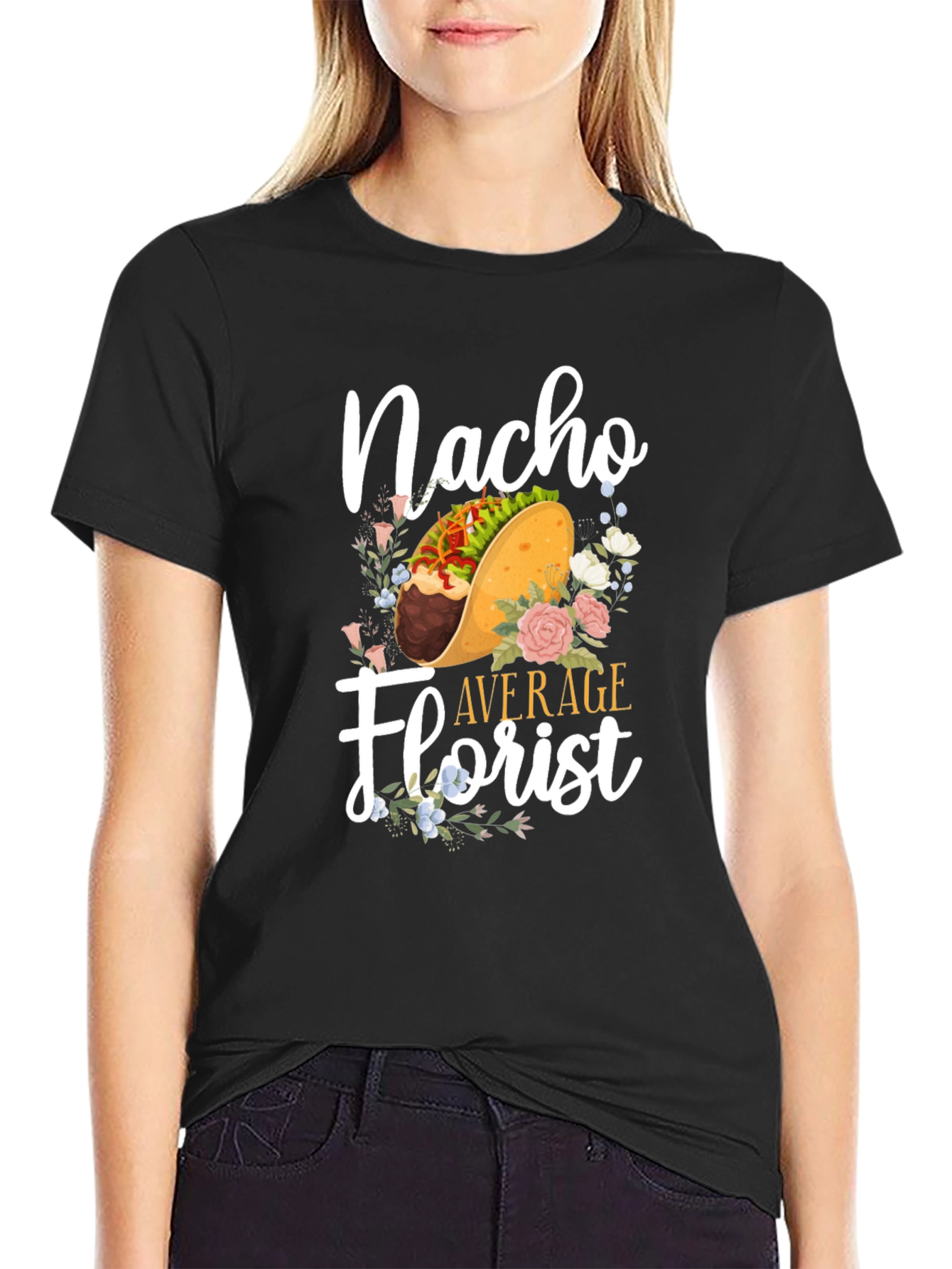Black Nacho Average Florist T-Shirt - Unique Floral Graphic Tee view 2