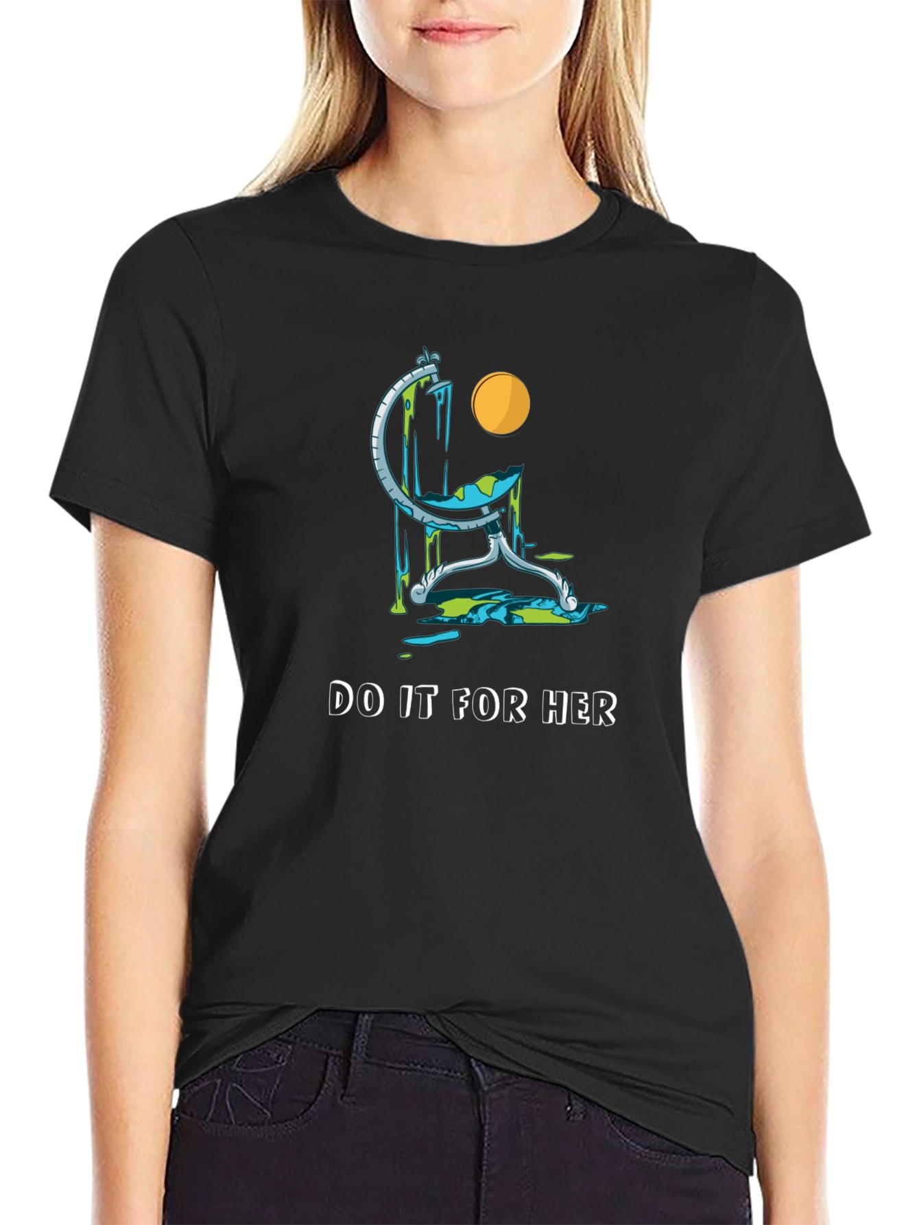 Black Do It For Her Globe Graphic T-Shirt view 2