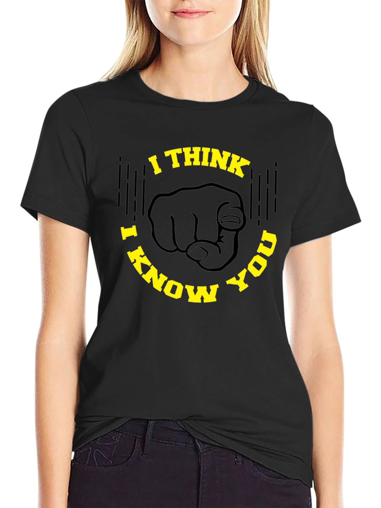 Black I Think I Know You Graphic Tee - Novelty Design, Black T-Shirt view 2