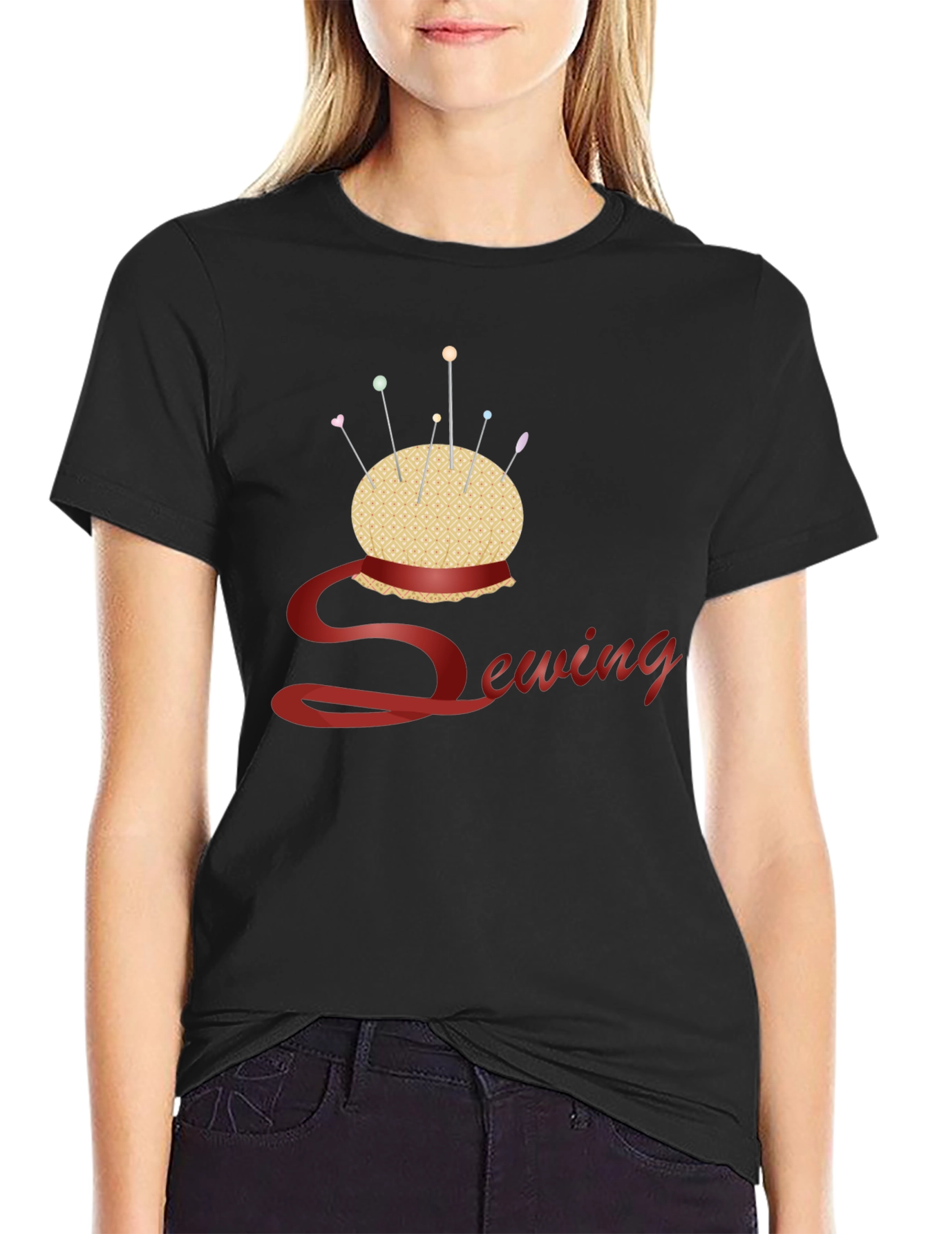 Black Sewing Themed Black T-Shirt view 2