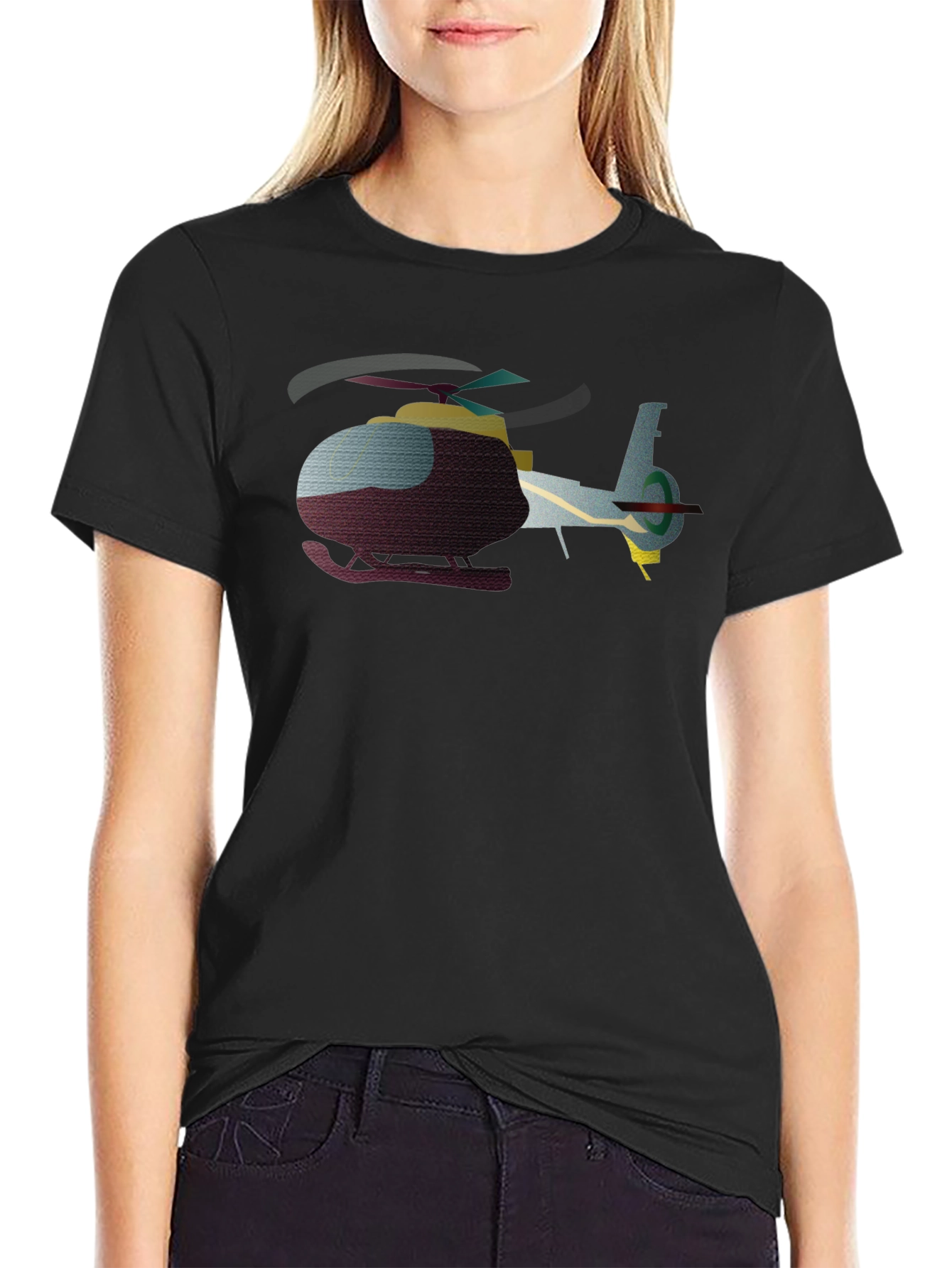Black Helicopter Graphic T-Shirt - Black Crew Neck view 2