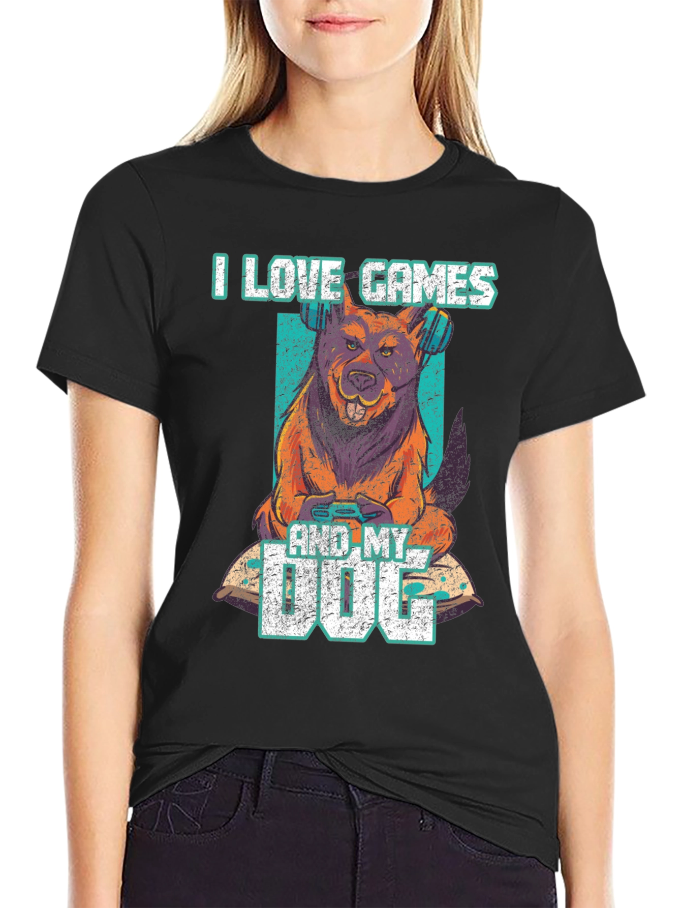 Black I Love Games & My Dog Graphic T-Shirt view 2