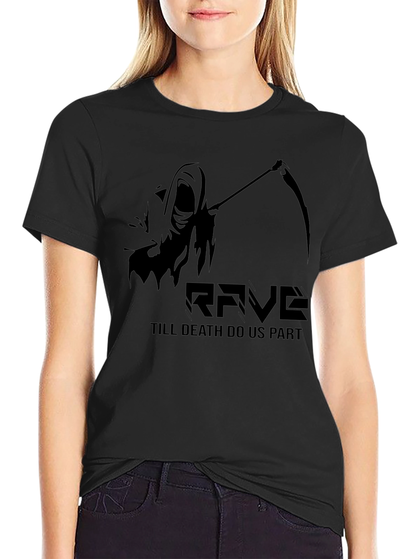 Black Rave Till Death T-Shirt - Grim Reaper Graphic Tee view 2