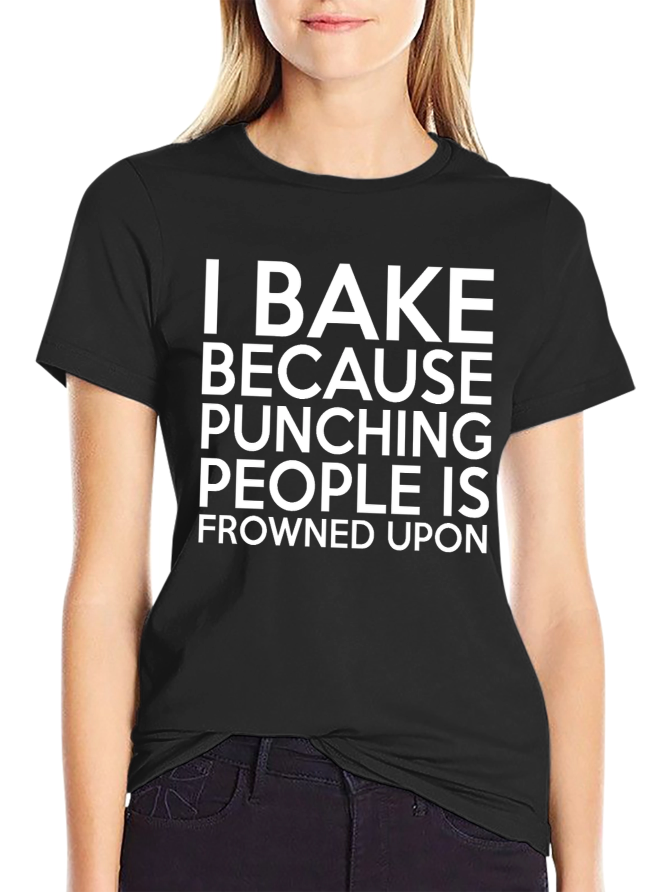 Black I Bake Because Punching People Is Frowned Upon T-Shirt view 2