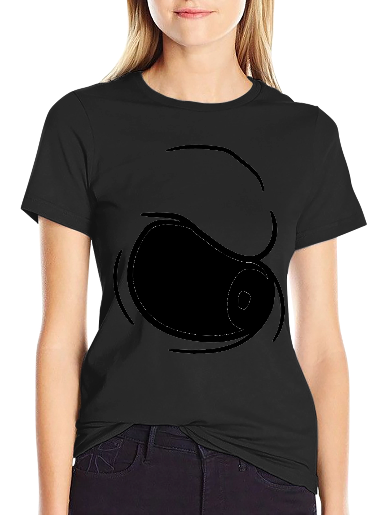 Black Funny Cartoon Eye Black T-Shirt view 2