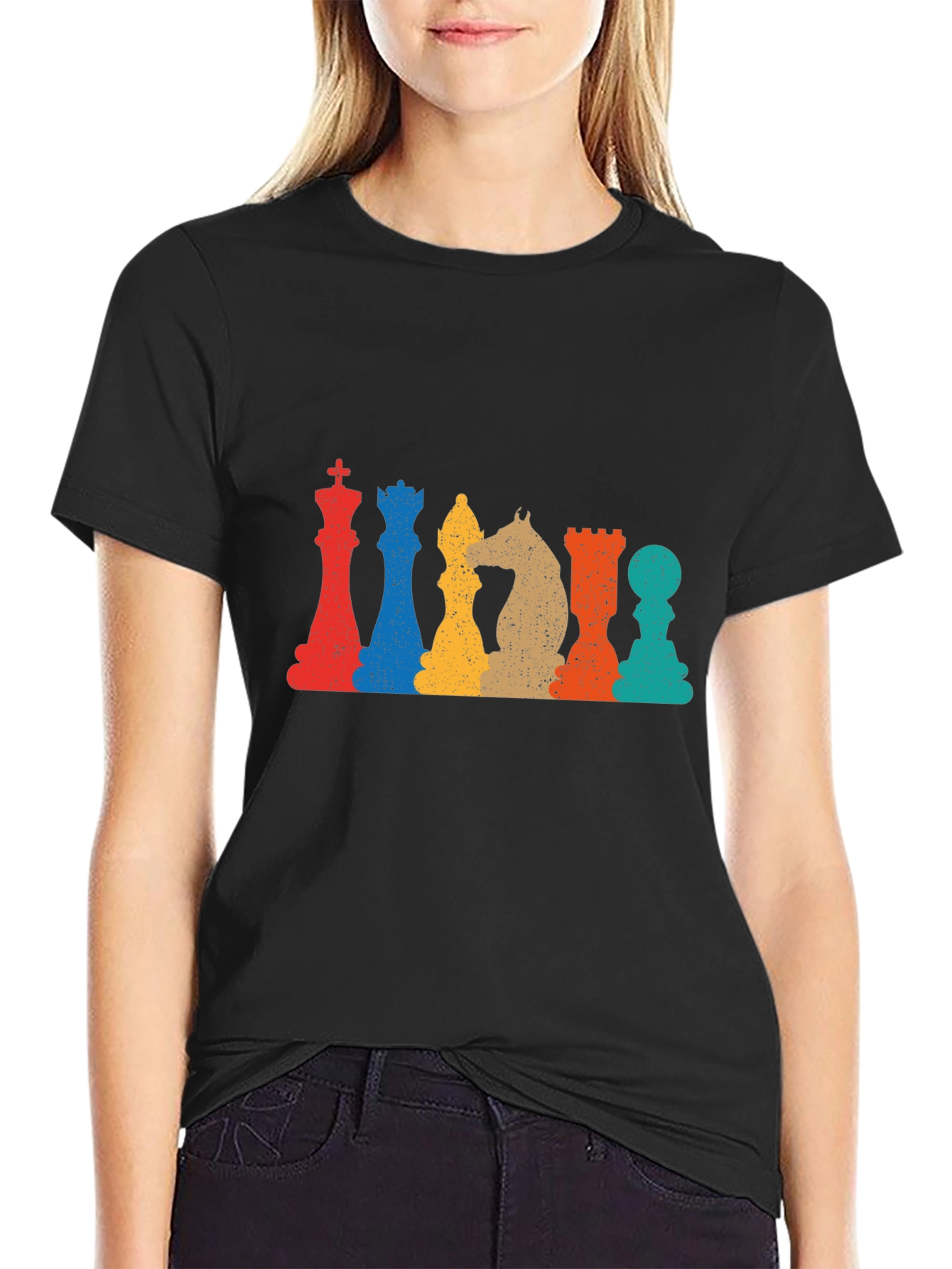 Black Retro Chess Piece Graphic T-Shirt view 2