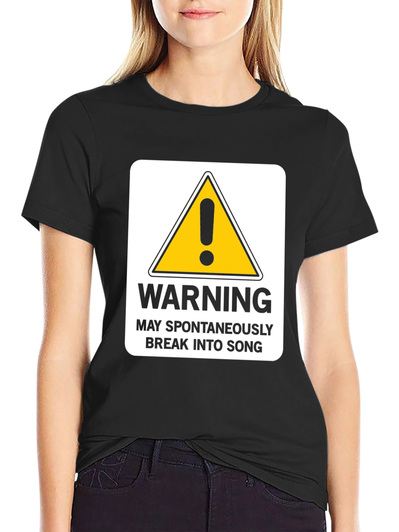 Black Warning May Spontaneously Break Into Song - Funny T-Shirt view 2