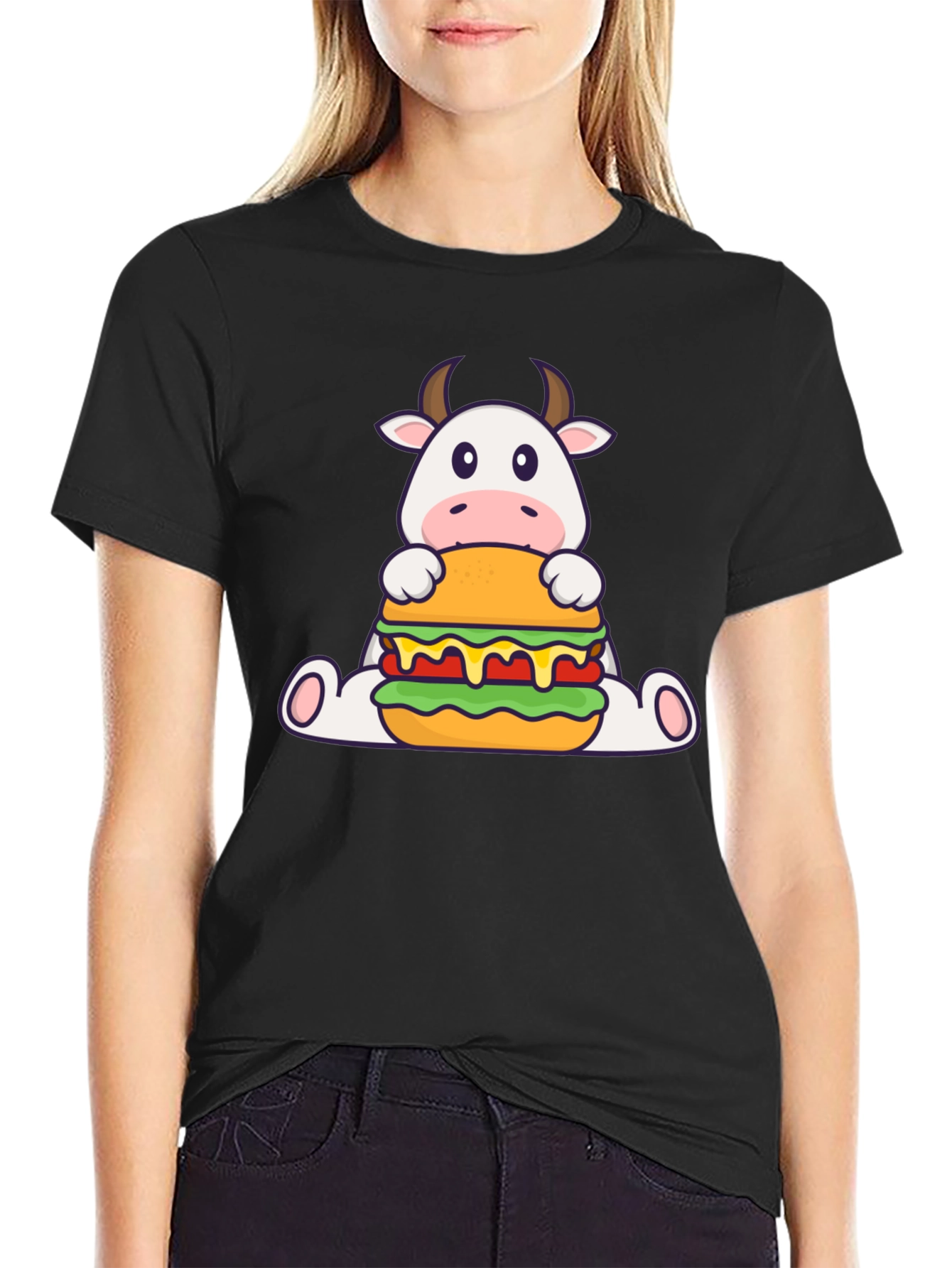 Black Cow Burger Graphic Tee - Black Casual T-Shirt view 2