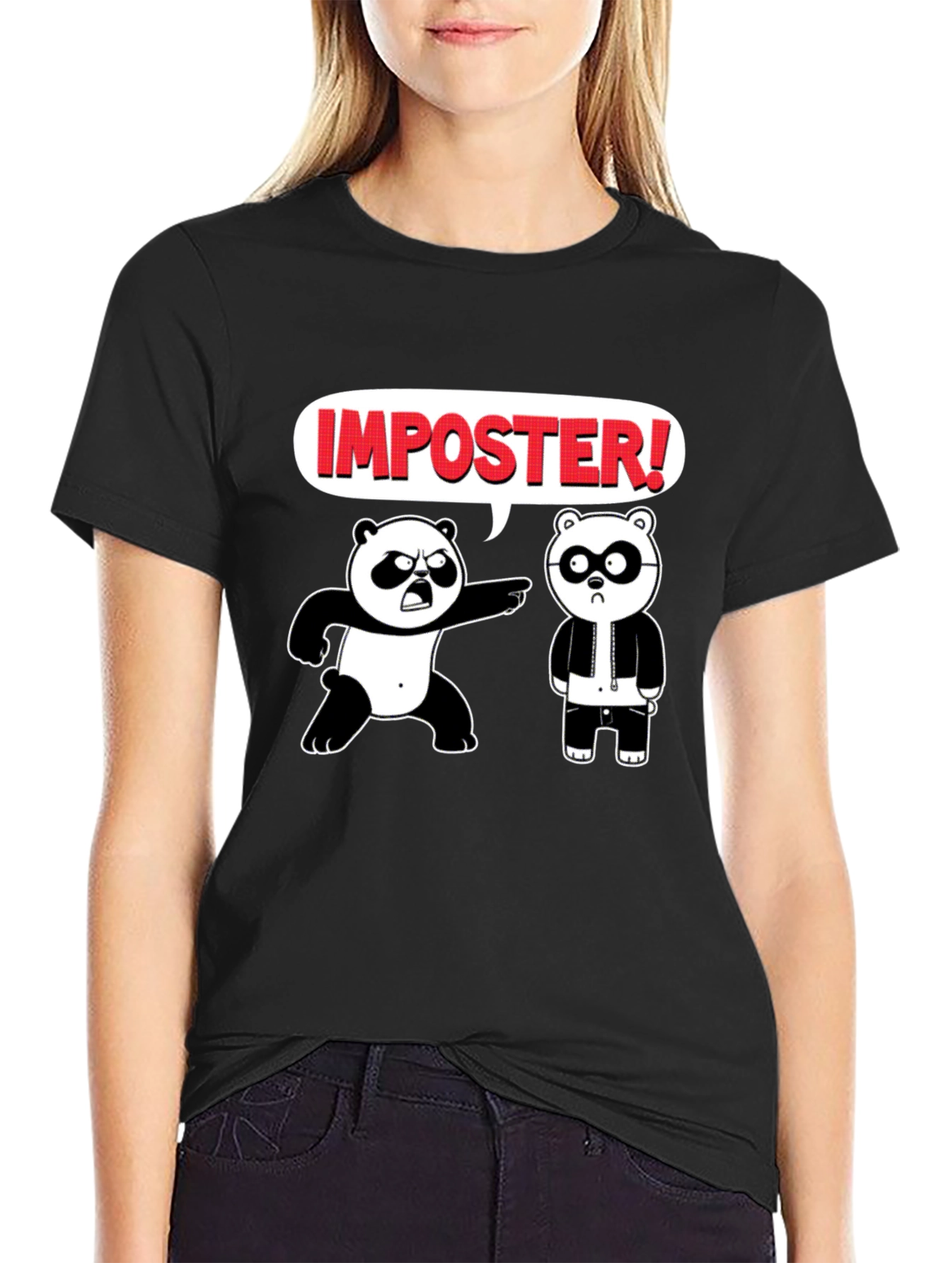 Black Imposter Panda Graphic T-Shirt - Black Cotton Tee view 2