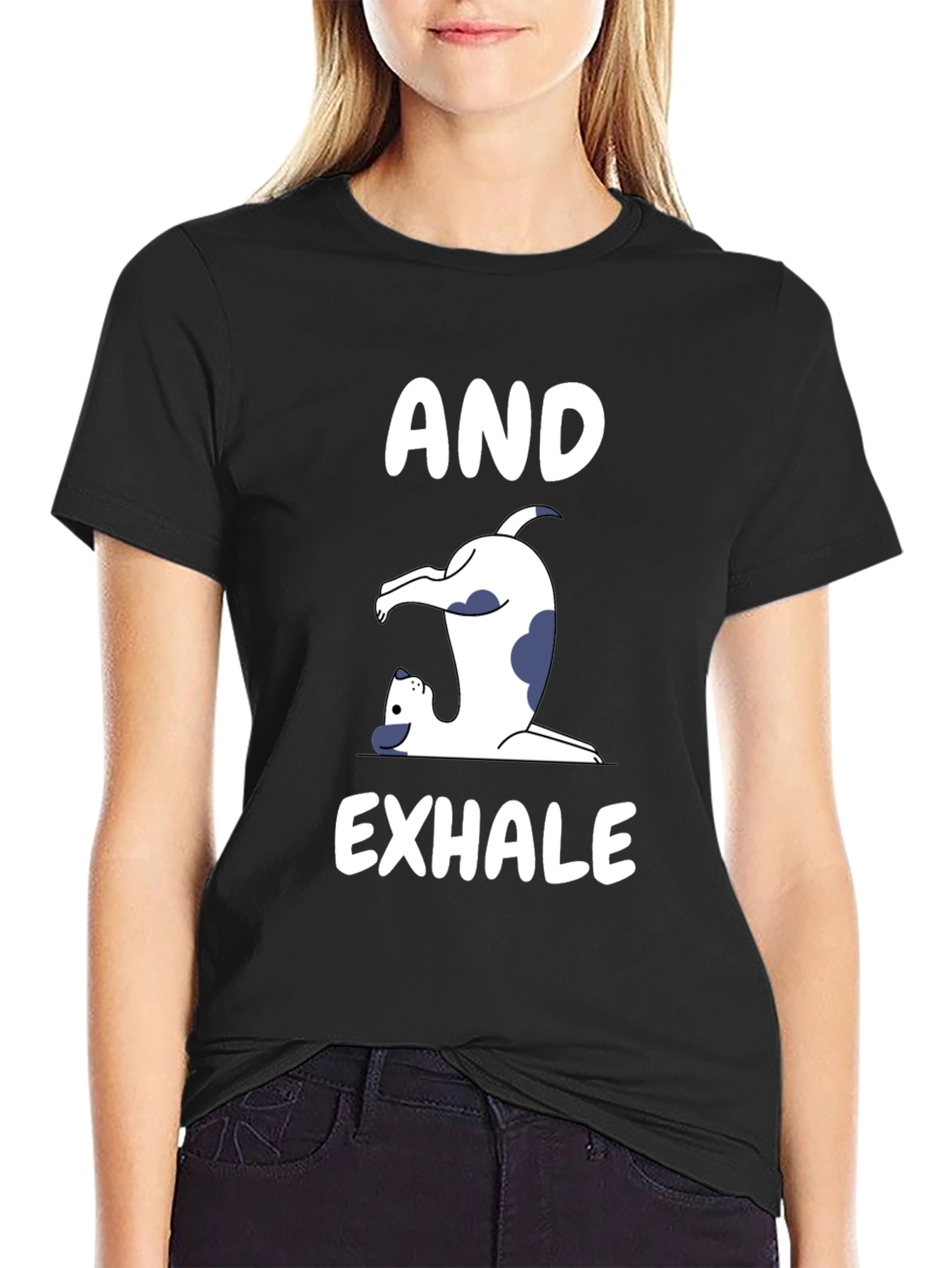 Black And Exhale Yoga Dog T-Shirt view 2