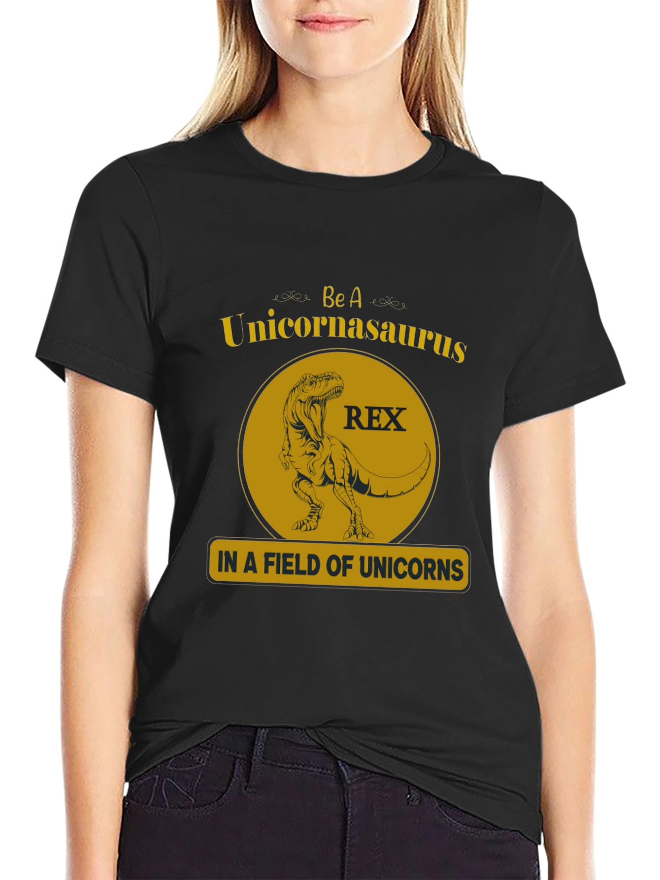 Black Unicornasaurus Rex Graphic T-Shirt view 2