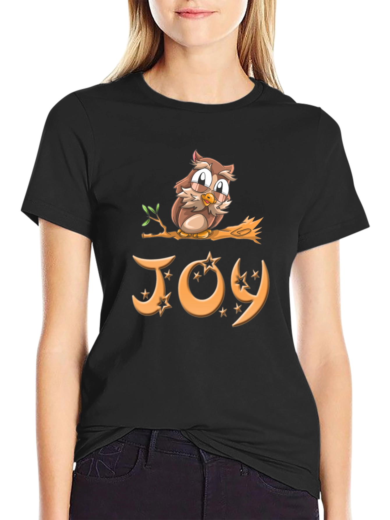 Black Joy Owl T-Shirt - Festive Holiday Design view 2