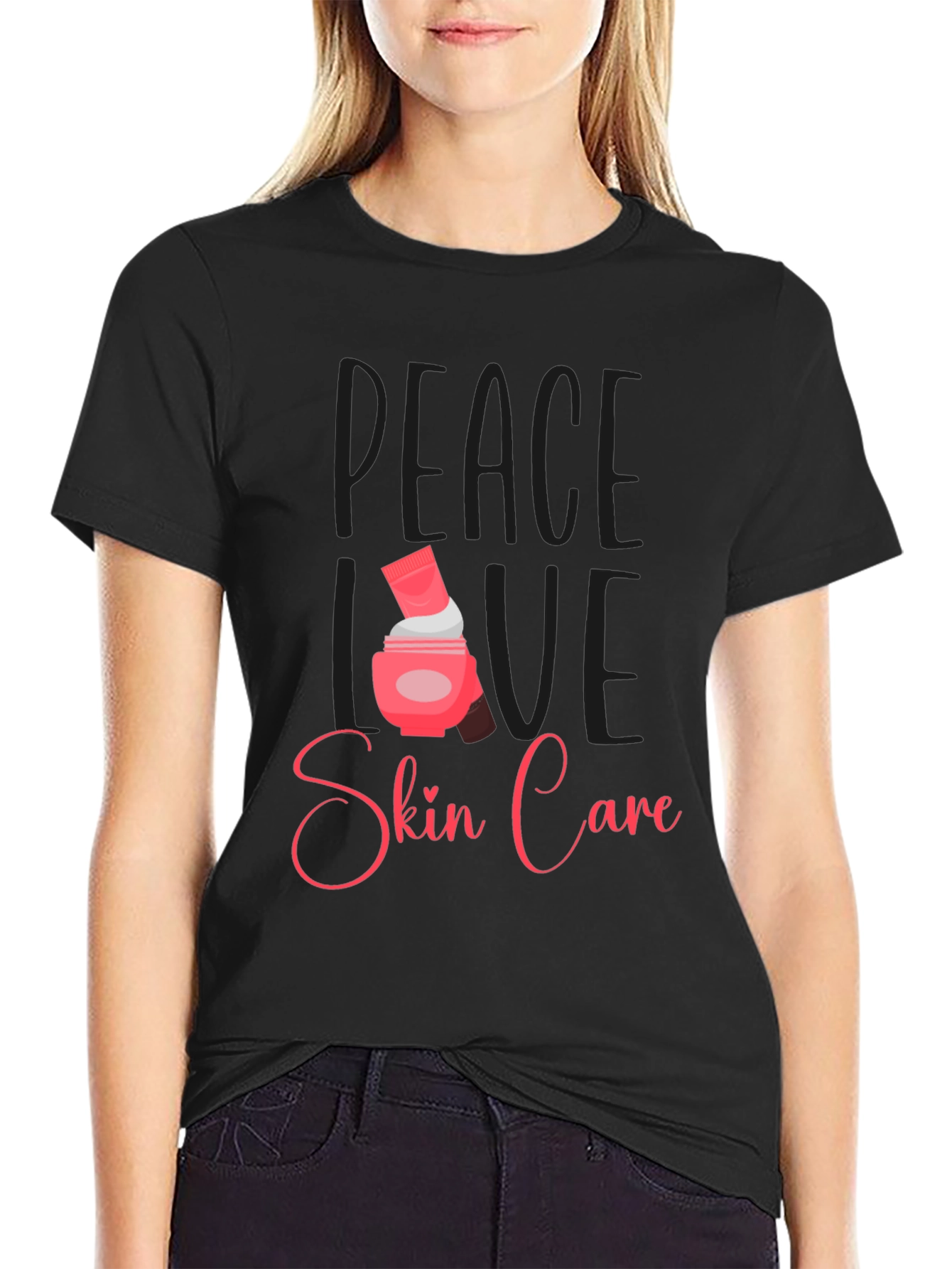 Black Peace Love Skin Care Black T-Shirt view 2