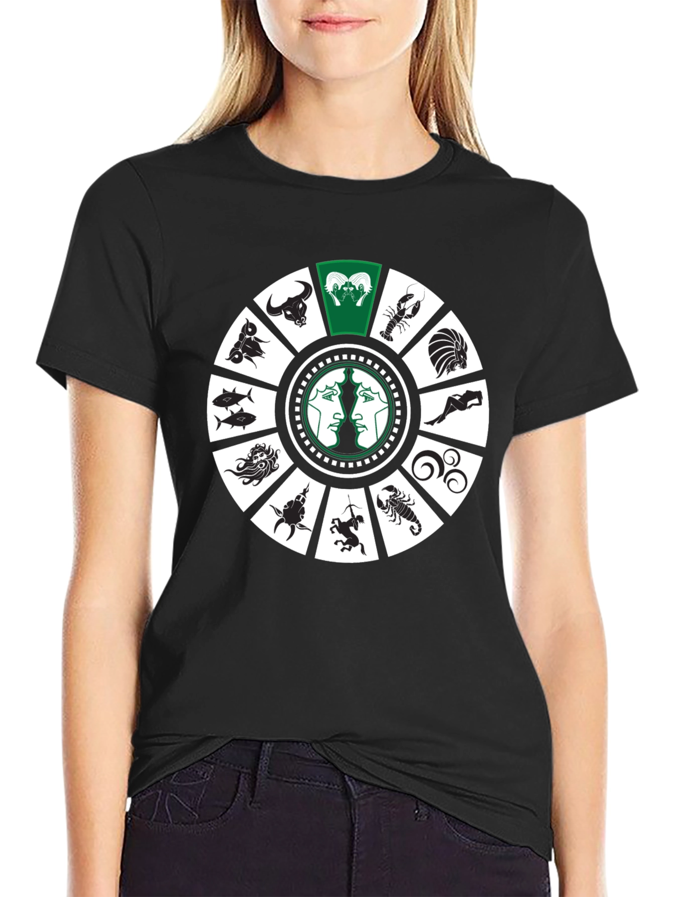Black Zodiac Sign Wheel T-Shirt view 2