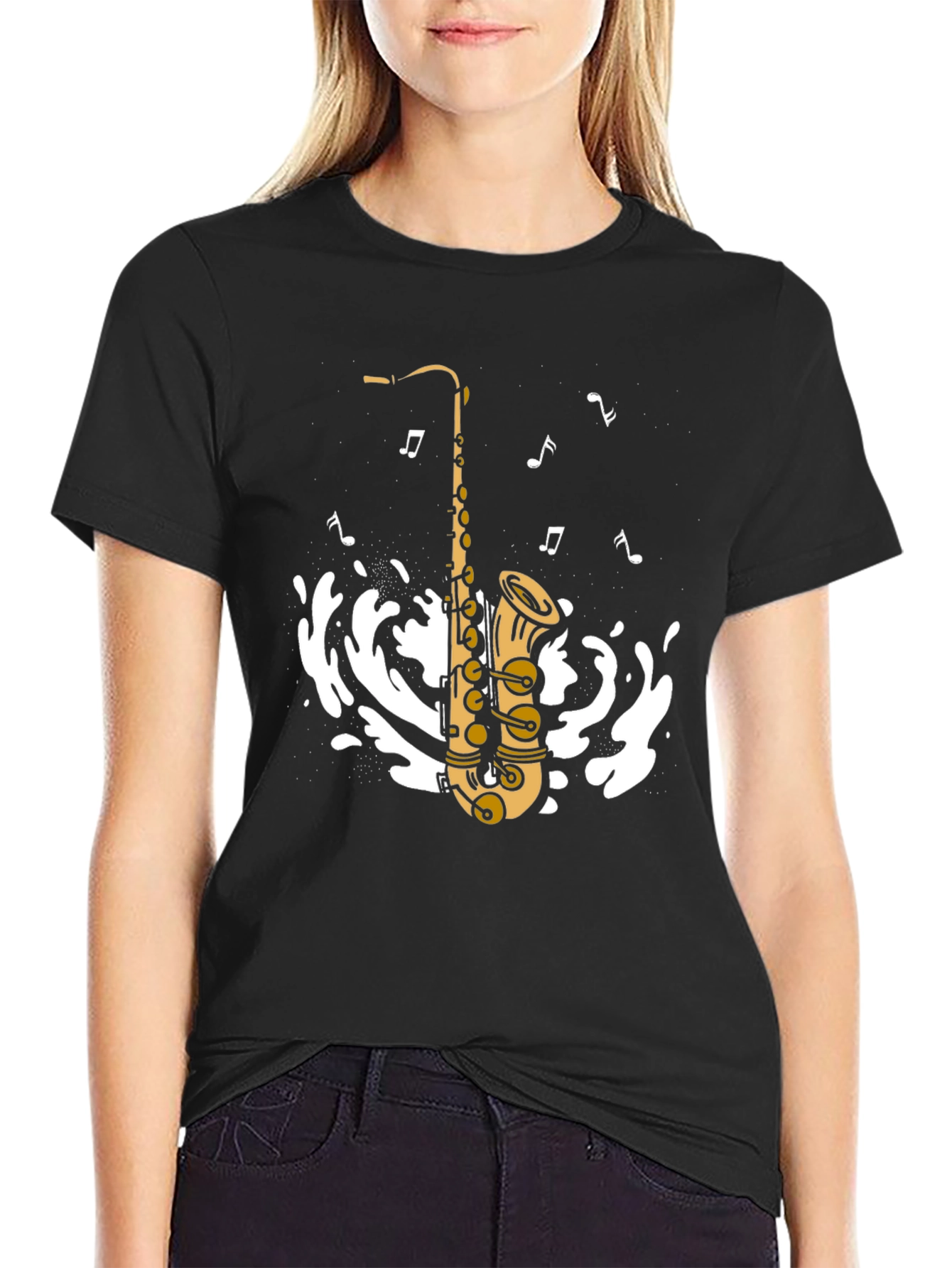 Black Saxophone Music T-Shirt - Stylish Cotton Tee for Music Lovers view 2