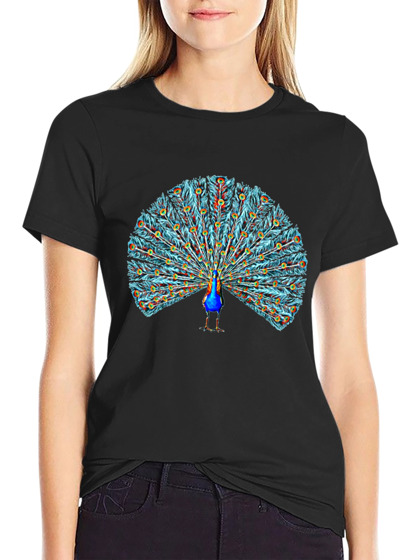Black Peacock Graphic T-Shirt - Stylish Bird Design - 2