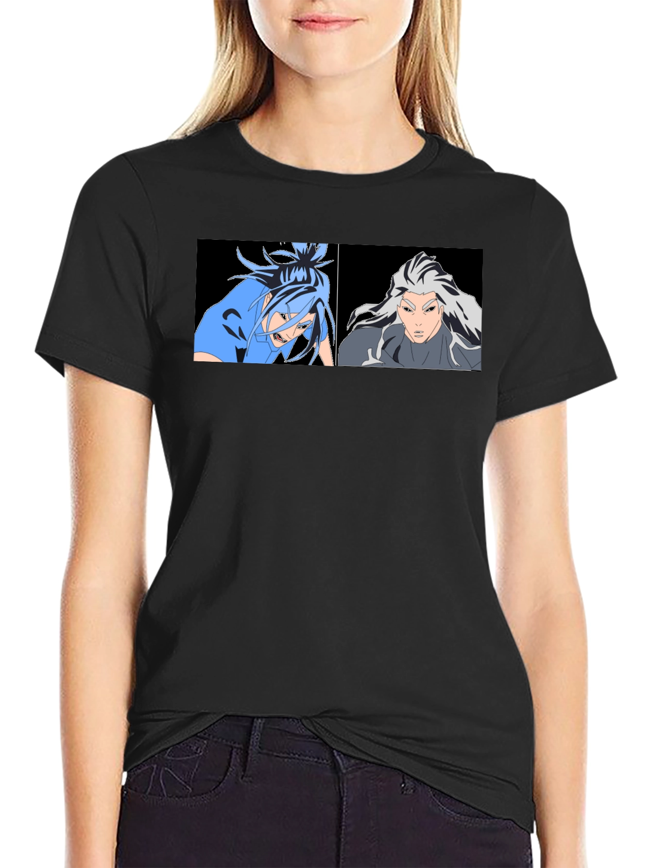 Black Anime Character Graphic Print Black T-Shirt view 2